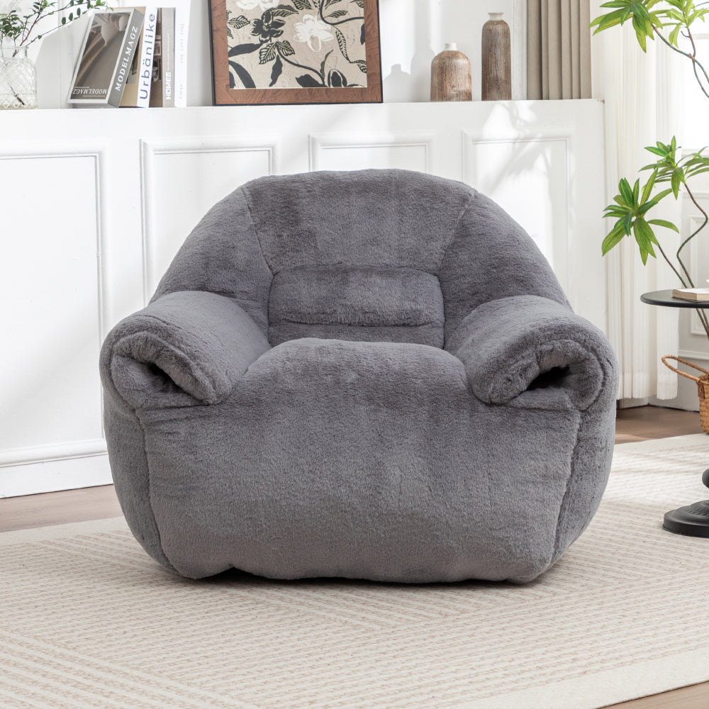 Pre-Filled Bean Bag Chair with Padded Backrest - Plush Faux -Like Surface & High-Density Foam Filling, White (Multi-Color Options Available) - No Assembly Floor Sofa for s,, Room, Game Room, Apartment - Easy-Clean Lounge