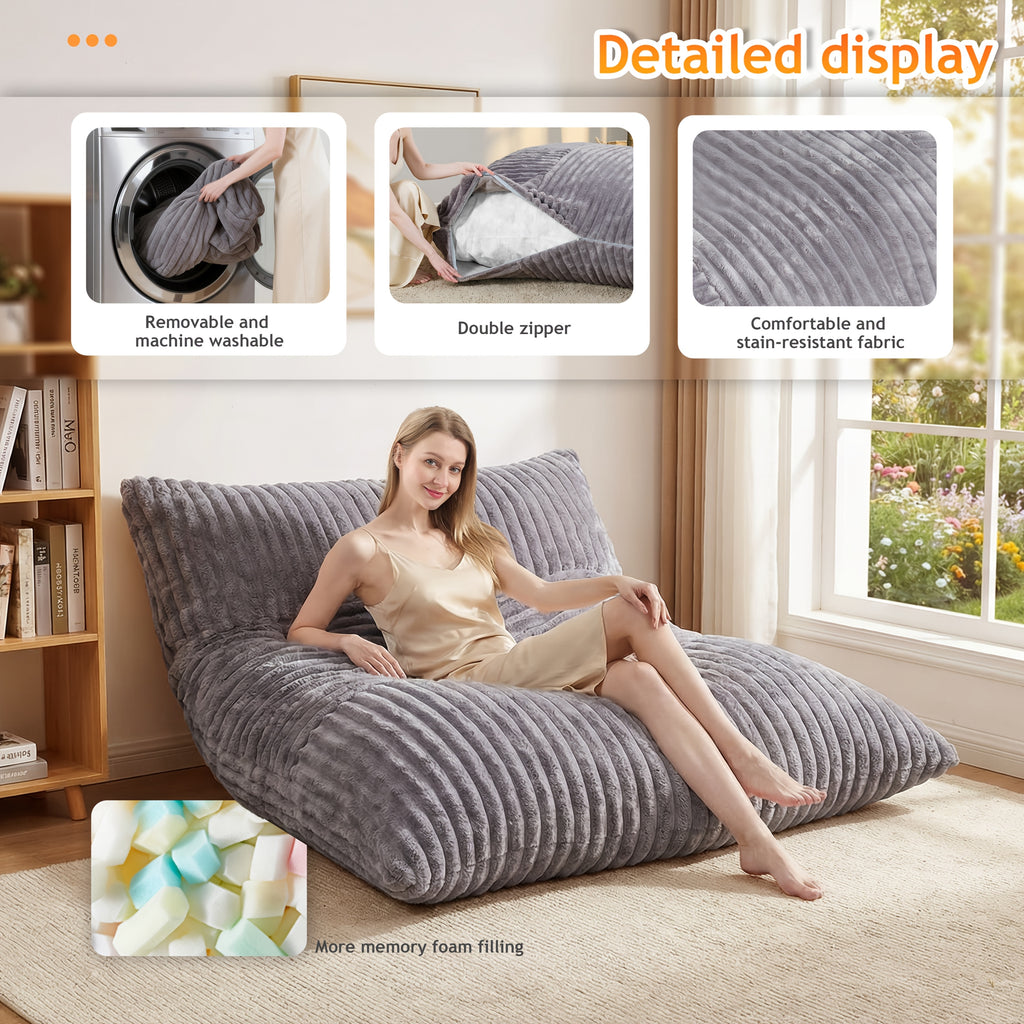 Multi-functional Casual Sofa, Giant 3-in-1 Bean Bag Chair, Convertible Floor Seat Cushion Mattress, Filled with Foam Sponge, Washable Sofa Cover, Suitable for Living Room, Bedroom, Etc., Black Casual Chair for Adults
