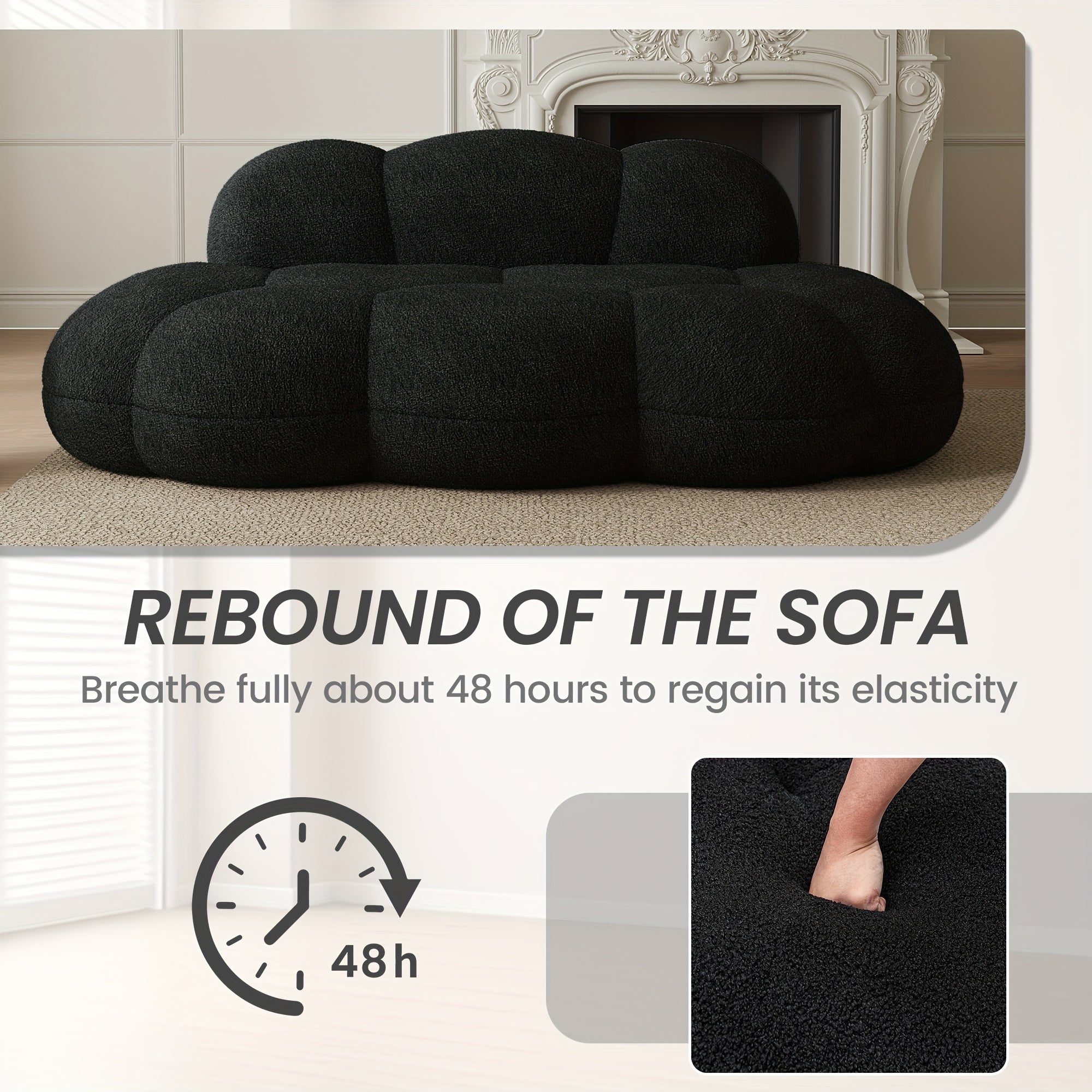 Cloud Shaped Couches for Living Room, Modern Comfy Compressed Sofa, Cloud Shaped Leisure Sofa, Upholstered Couch for Bedroom, Apartment, Small Space (No Installation Required)