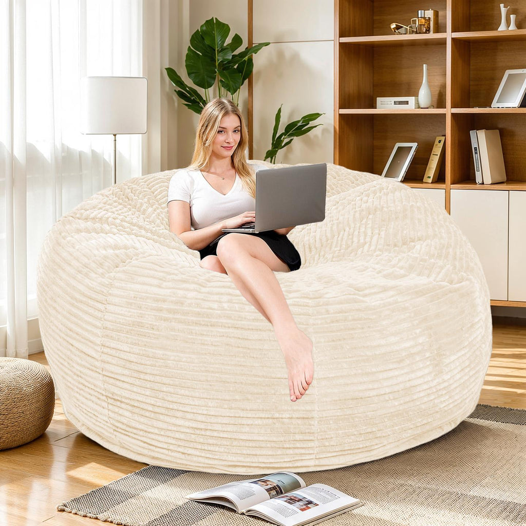 Living Room Bean Bag Chair, Comfy Bean Bag Sofa with Memory Foam, Round Lazy BeanBag Couch for Living Room, Bedroom, Apartment