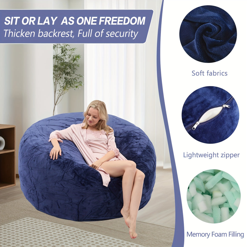 3ft 4ft Bean Bag Chair, 5ft 6ft Giant Bean Bag with Memory Foam Filled Comfy Bean Bag Chairs, for Adults Adult Bean Bag Chair with Dutch Velet Cover for Living Room Bedroom, Apartment, Living Room, Flannel Cover, Machine Washable, Vacuum Packed,