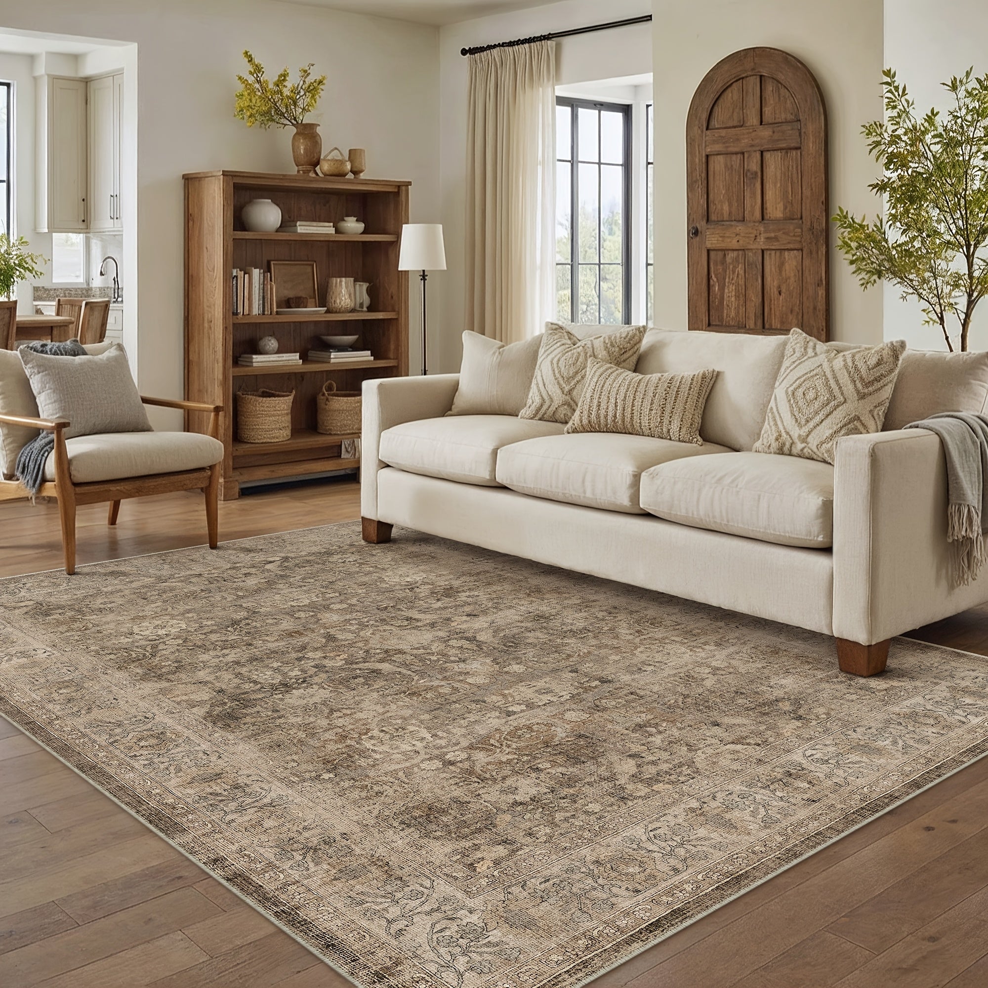 Super Soft Retro Persian-style Rug, Non-slip Backing, Machine Washable Low-pile Printed Rug, Available In Multiple Sizes, Beige\u002Fblue\u002Fbrown, Cozy Home Decor, Mat, Carpet