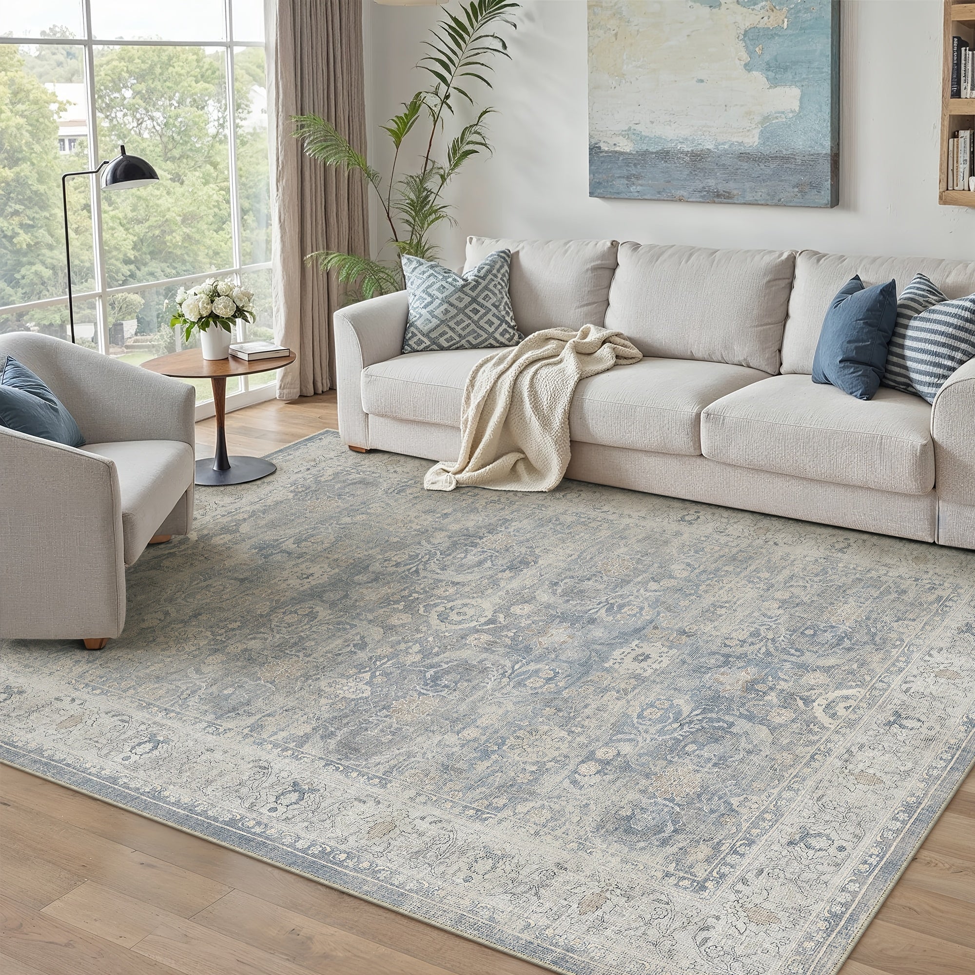 Super Soft Retro Persian-style Rug, Non-slip Backing, Machine Washable Low-pile Printed Rug, Available In Multiple Sizes, Beige\u002Fblue\u002Fbrown, Cozy Home Decor, Mat, Carpet