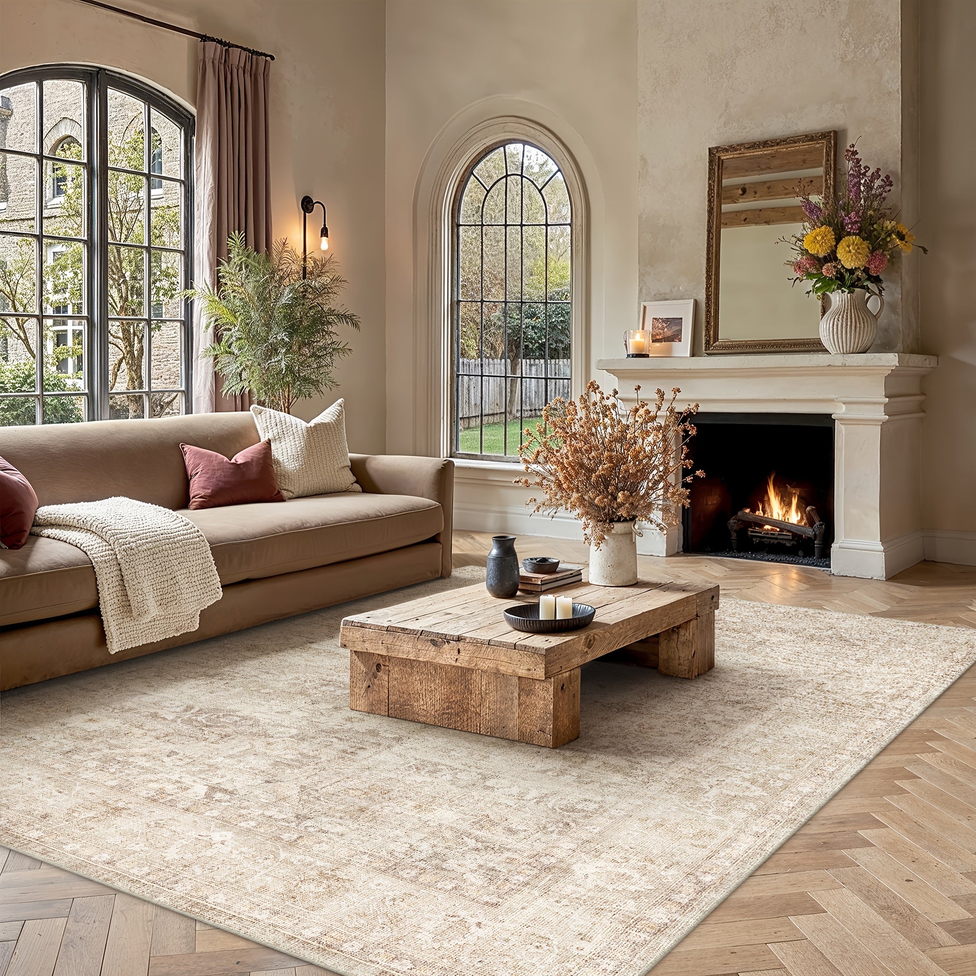 Super Soft Retro Persian-style Rug, Non-slip Backing, Machine Washable Low-pile Printed Rug, Available In Multiple Sizes, Beige\u002Fblue\u002Fbrown, Cozy Home Decor, Mat, Carpet