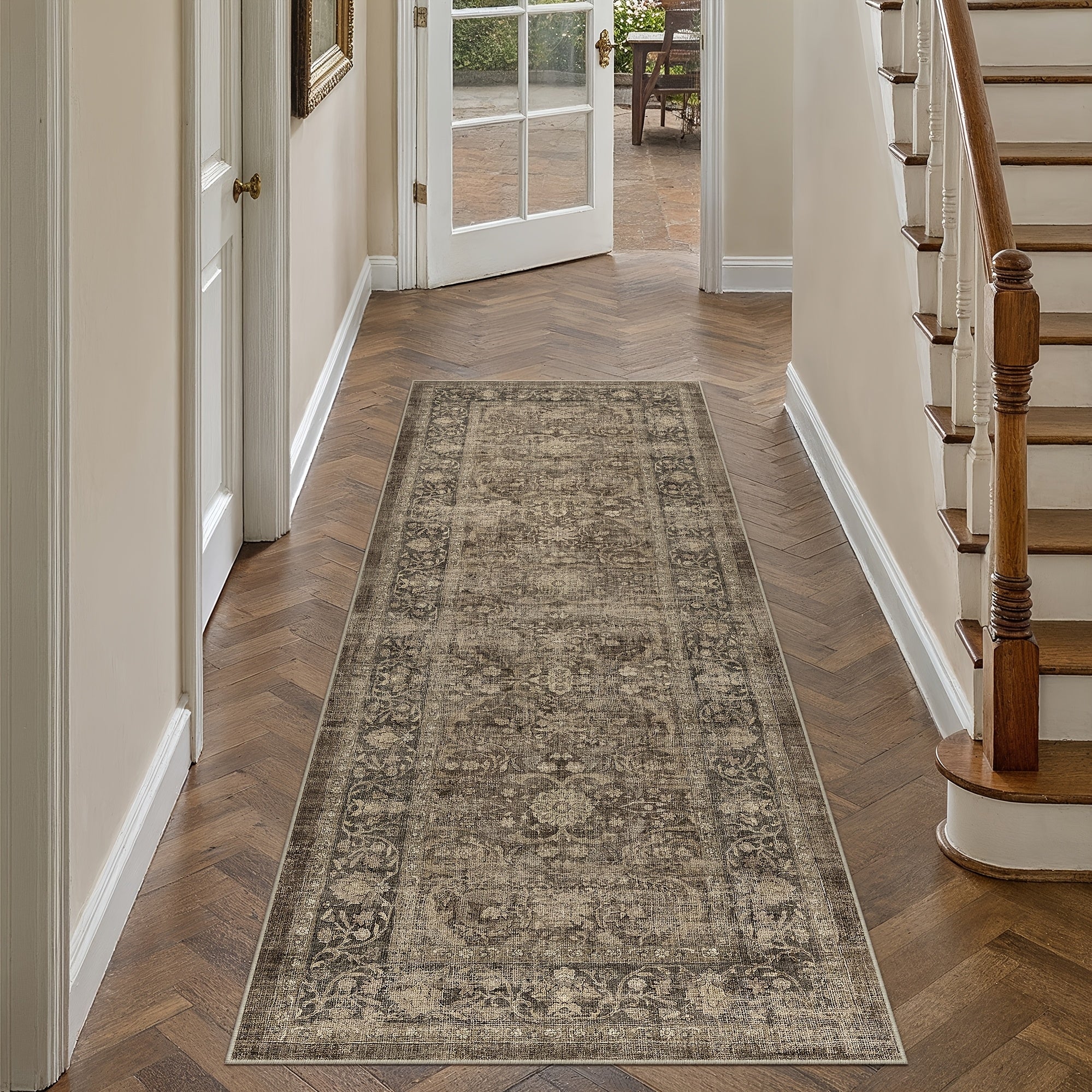 Super Soft Retro Persian-style Rug, Non-slip Backing, Machine Washable Low-pile Printed Rug, Available In Multiple Sizes, Beige\u002Fblue\u002Fbrown, Cozy Home Decor, Mat, Carpet