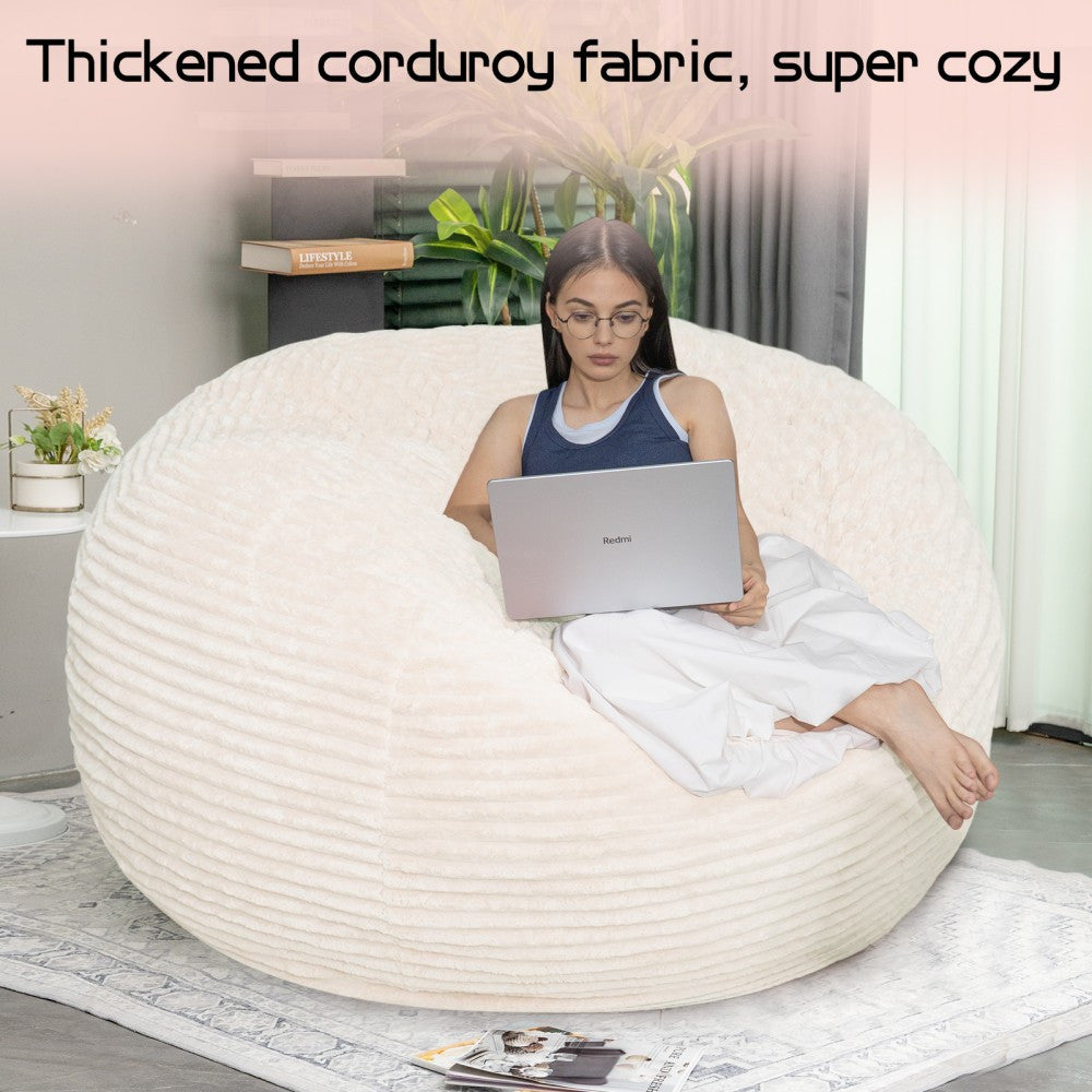 Living Room Bean Bag Chair, Comfy Bean Bag Sofa with Memory Foam, Round Lazy BeanBag Couch for Living Room, Bedroom, Apartment