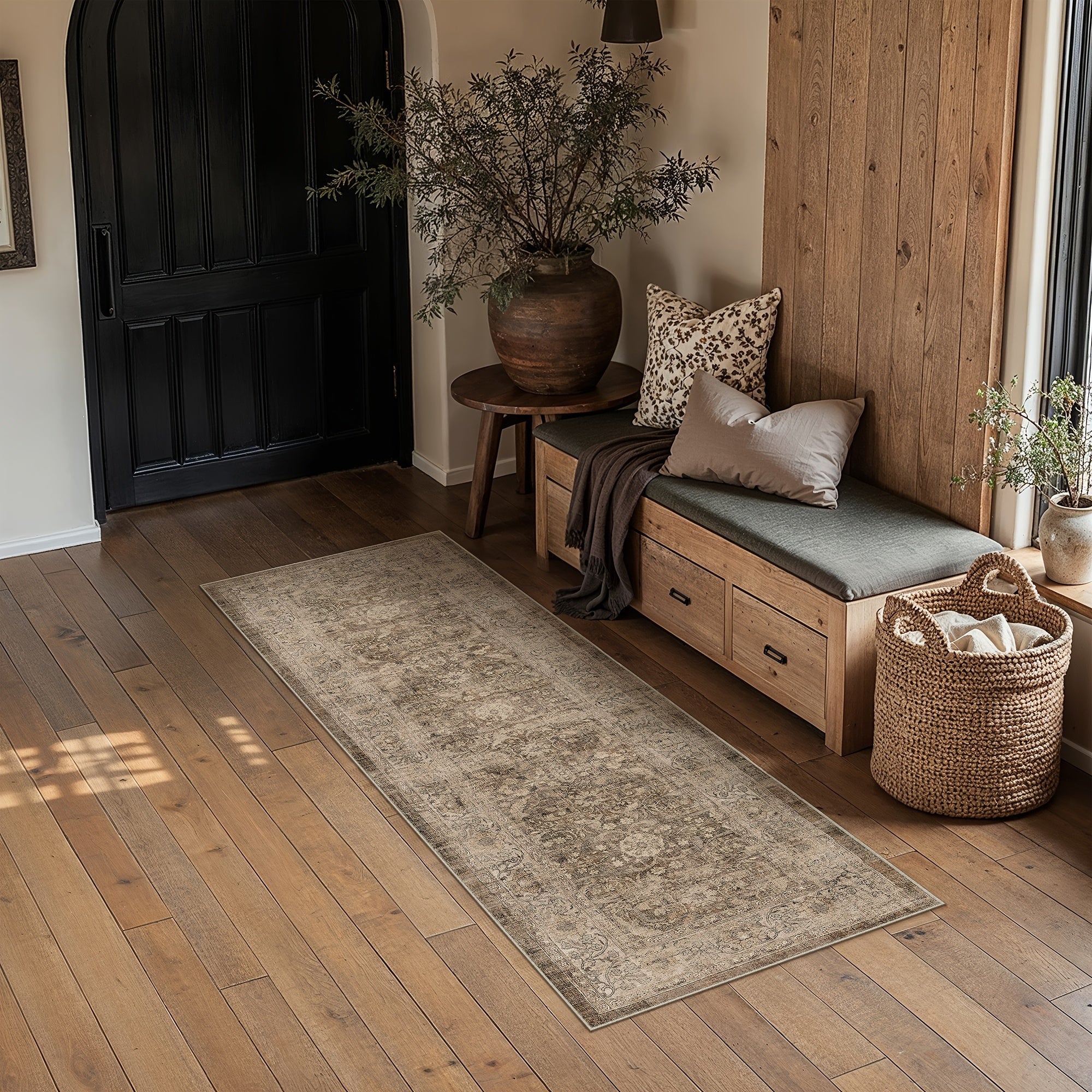 Super Soft Retro Persian-style Rug, Non-slip Backing, Machine Washable Low-pile Printed Rug, Available In Multiple Sizes, Beige\u002Fblue\u002Fbrown, Cozy Home Decor, Mat, Carpet