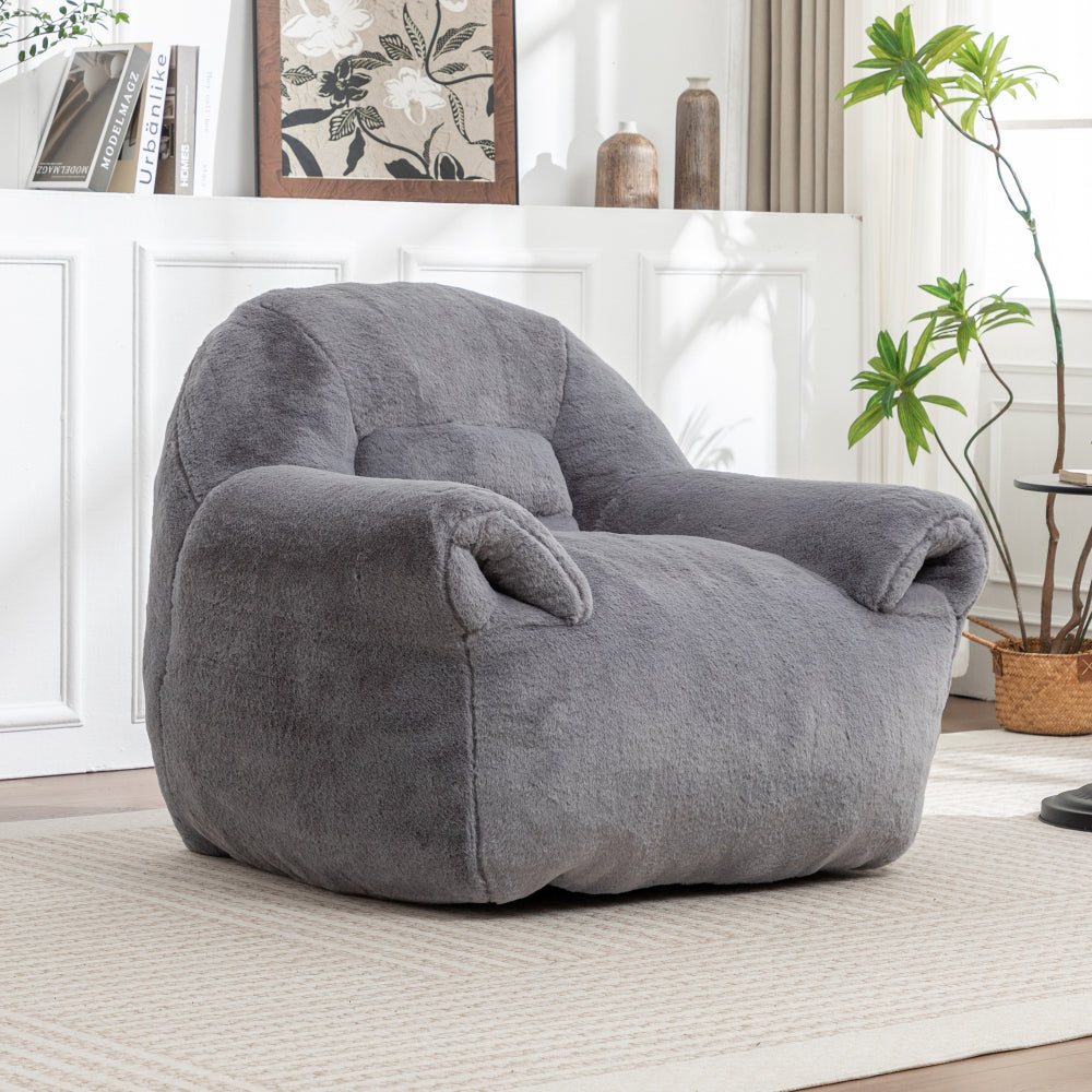 Pre-Filled Bean Bag Chair with Padded Backrest - Plush Faux -Like Surface & High-Density Foam Filling, White (Multi-Color Options Available) - No Assembly Floor Sofa for s,, Room, Game Room, Apartment - Easy-Clean Lounge