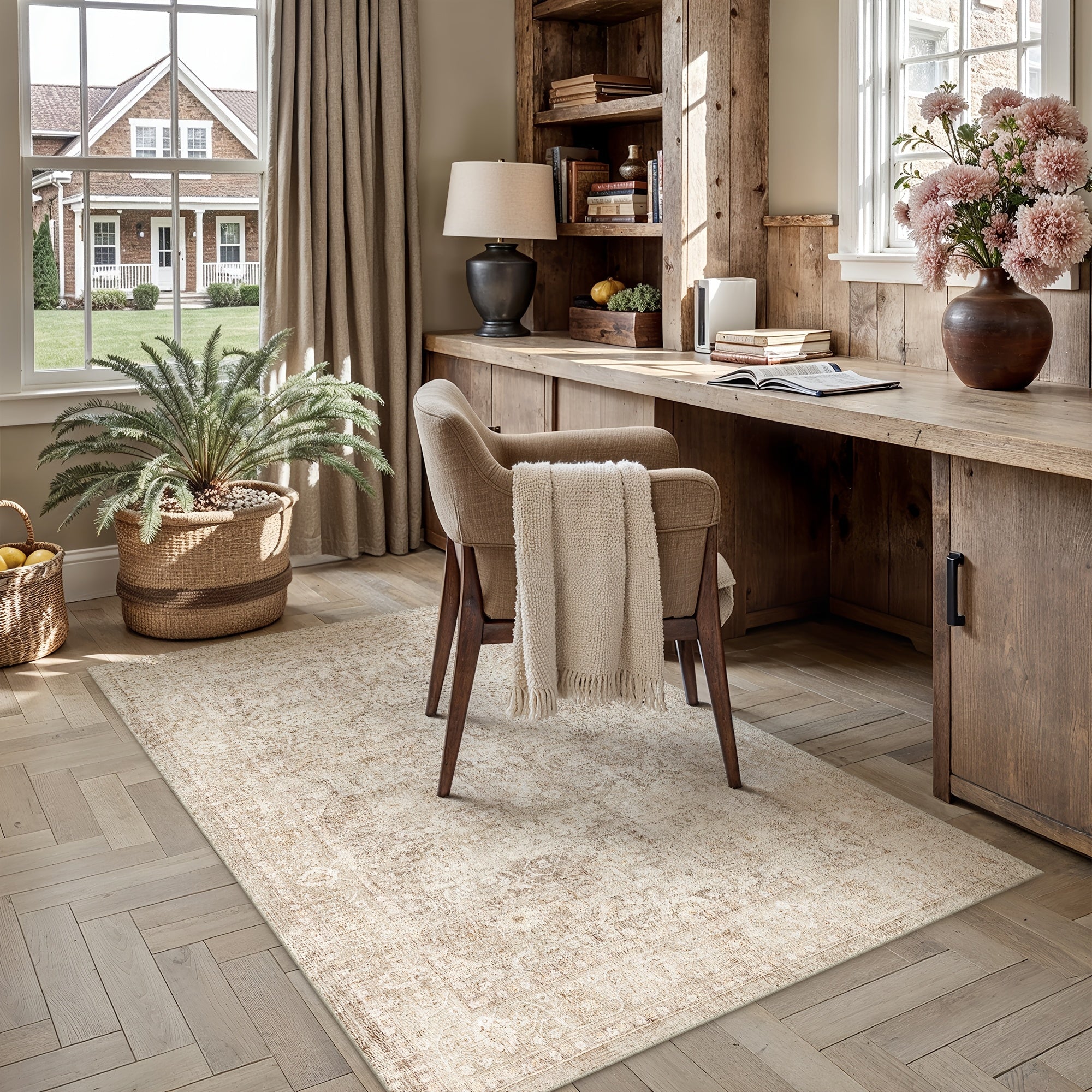Super Soft Retro Persian-style Rug, Non-slip Backing, Machine Washable Low-pile Printed Rug, Available In Multiple Sizes, Beige\u002Fblue\u002Fbrown, Cozy Home Decor, Mat, Carpet