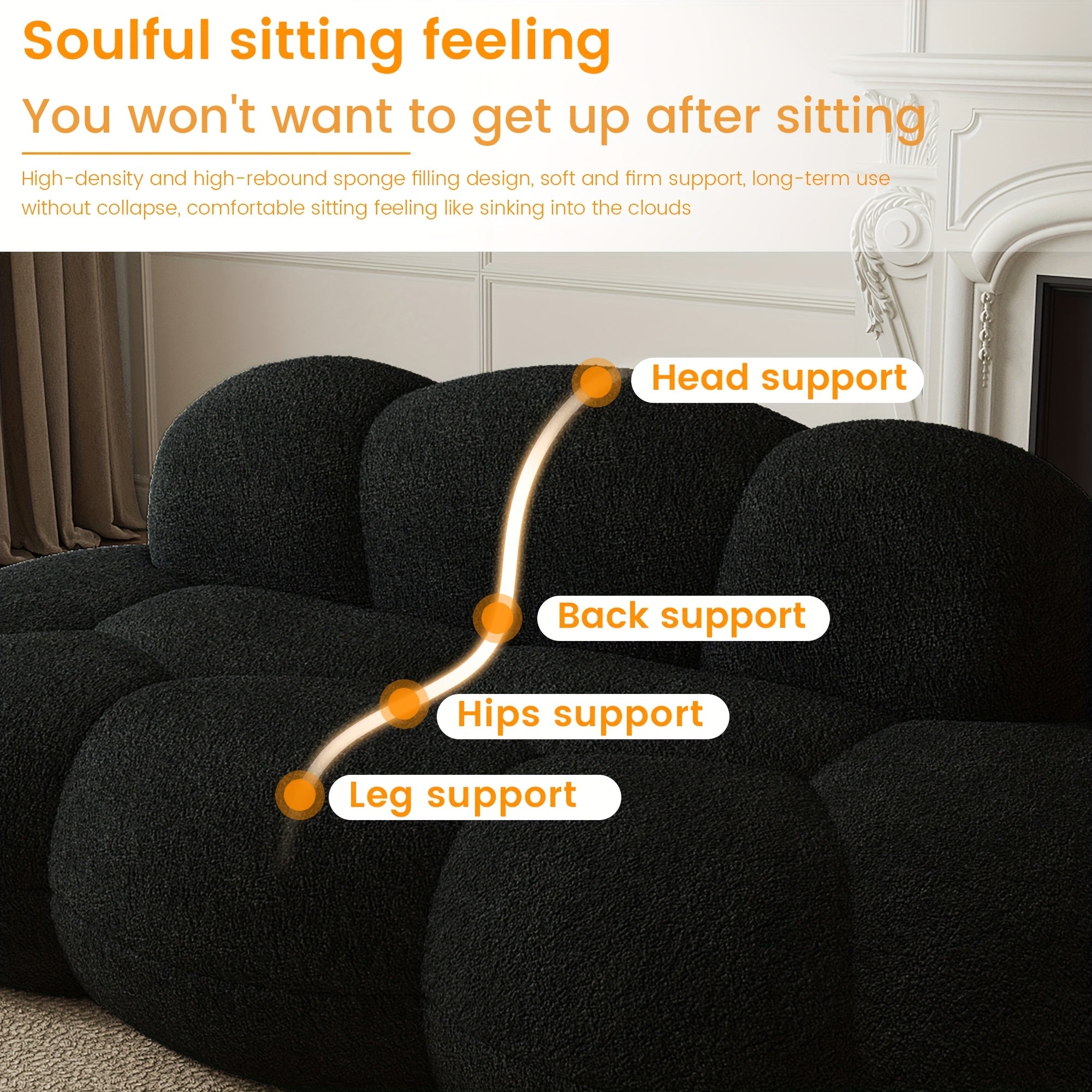 Cloud Shaped Couches for Living Room, Modern Comfy Compressed Sofa, Cloud Shaped Leisure Sofa, Upholstered Couch for Bedroom, Apartment, Small Space (No Installation Required)