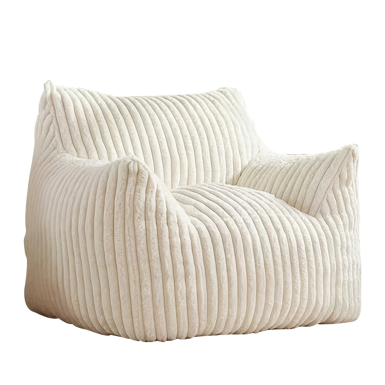 Cozy Corduroy Bean Bag Chair with Footrest - Soft Foam-Filled Lazy Sofa Suitable for Adults &, Corduroy Upholstery Accent Chair for \u002FOutdoor Use, Striped Modern for Living Room, Bedroom, Game Room (Black\u002Fwhite)