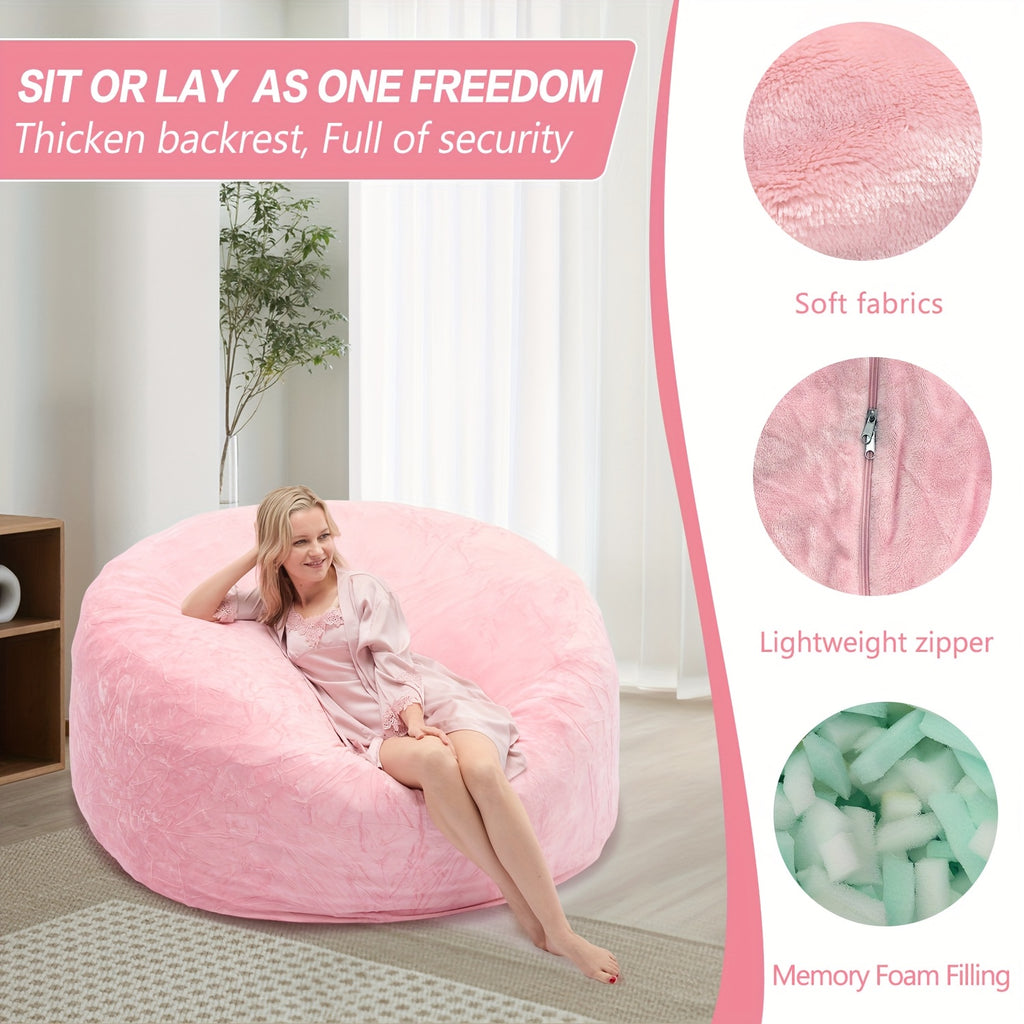 3ft 4ft Bean Bag Chair, 5ft 6ft Giant Bean Bag with Memory Foam Filled Comfy Bean Bag Chairs, for Adults Adult Bean Bag Chair with Dutch Velet Cover for Living Room Bedroom, Apartment, Living Room, Flannel Cover, Machine Washable, Vacuum Packed,