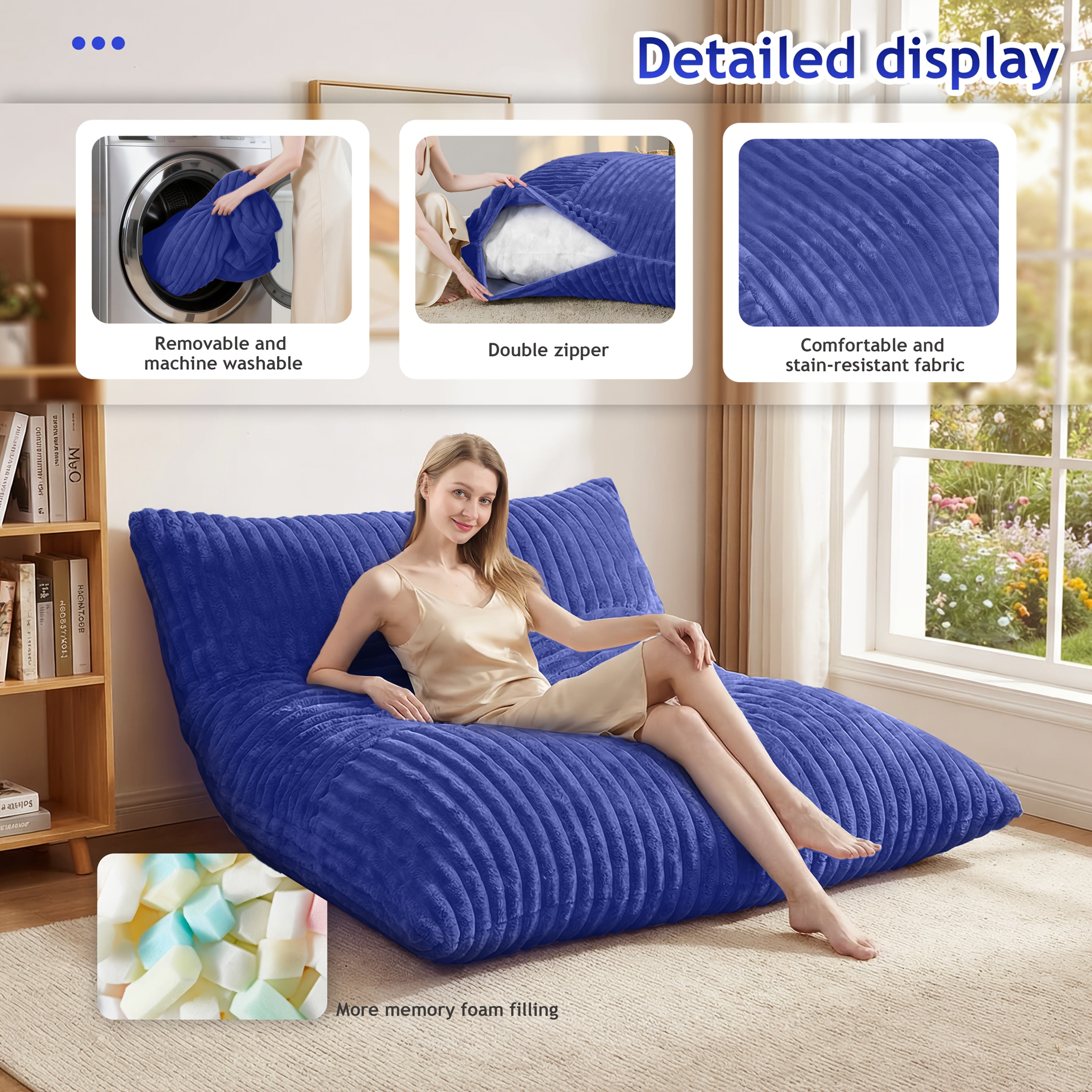 Multi-functional Casual Sofa, Giant 3-in-1 Bean Bag Chair, Convertible Floor Seat Cushion Mattress, Filled with Foam Sponge, Washable Sofa Cover, Suitable for Living Room, Bedroom, Etc., Black Casual Chair for Adults