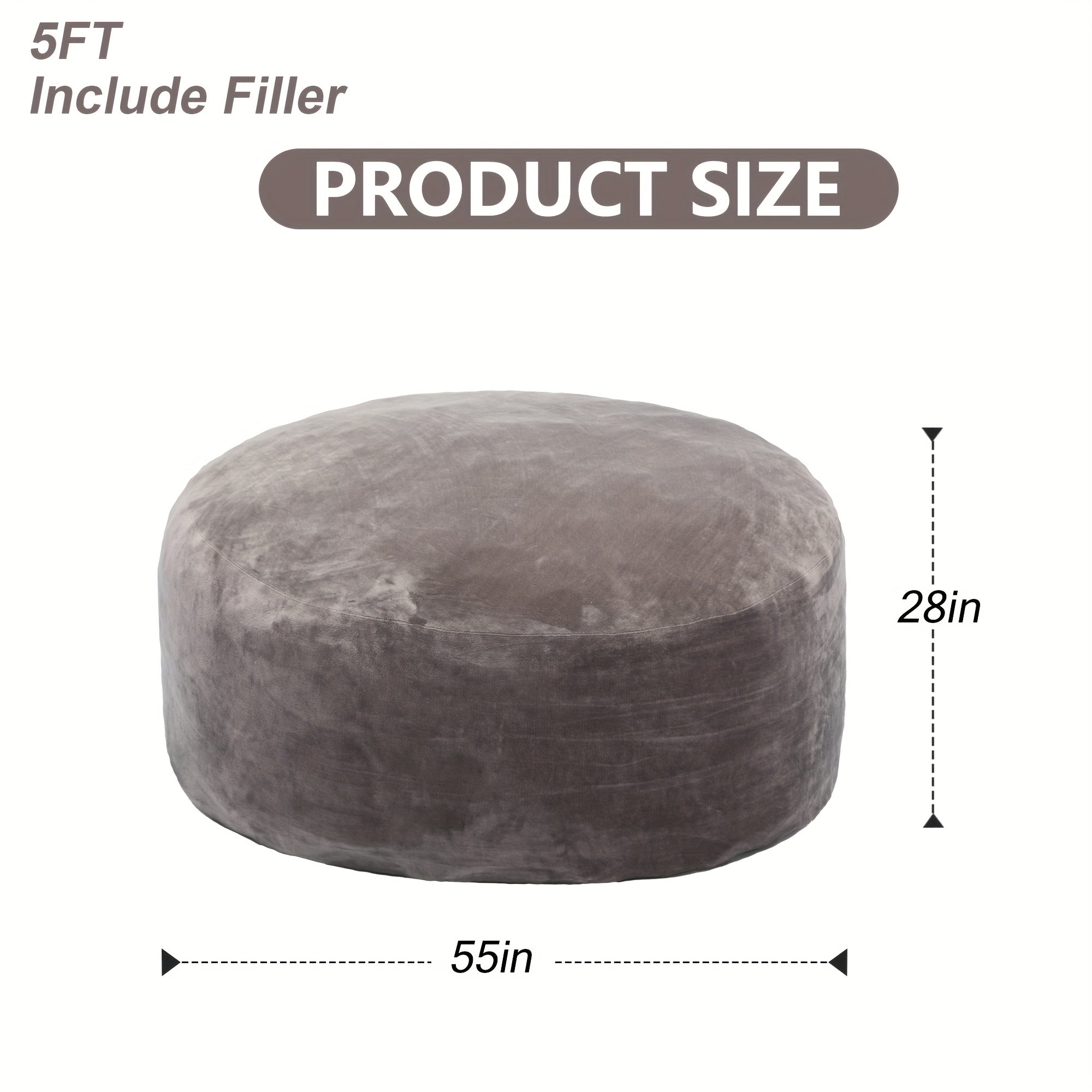 3ft 4ft Bean Bag Chair, 5ft 6ft Giant Bean Bag with Memory Foam Filled Comfy Bean Bag Chairs, for Adults Adult Bean Bag Chair with Dutch Velet Cover for Living Room Bedroom, Apartment, Living Room, Flannel Cover, Machine Washable, Vacuum Packed,
