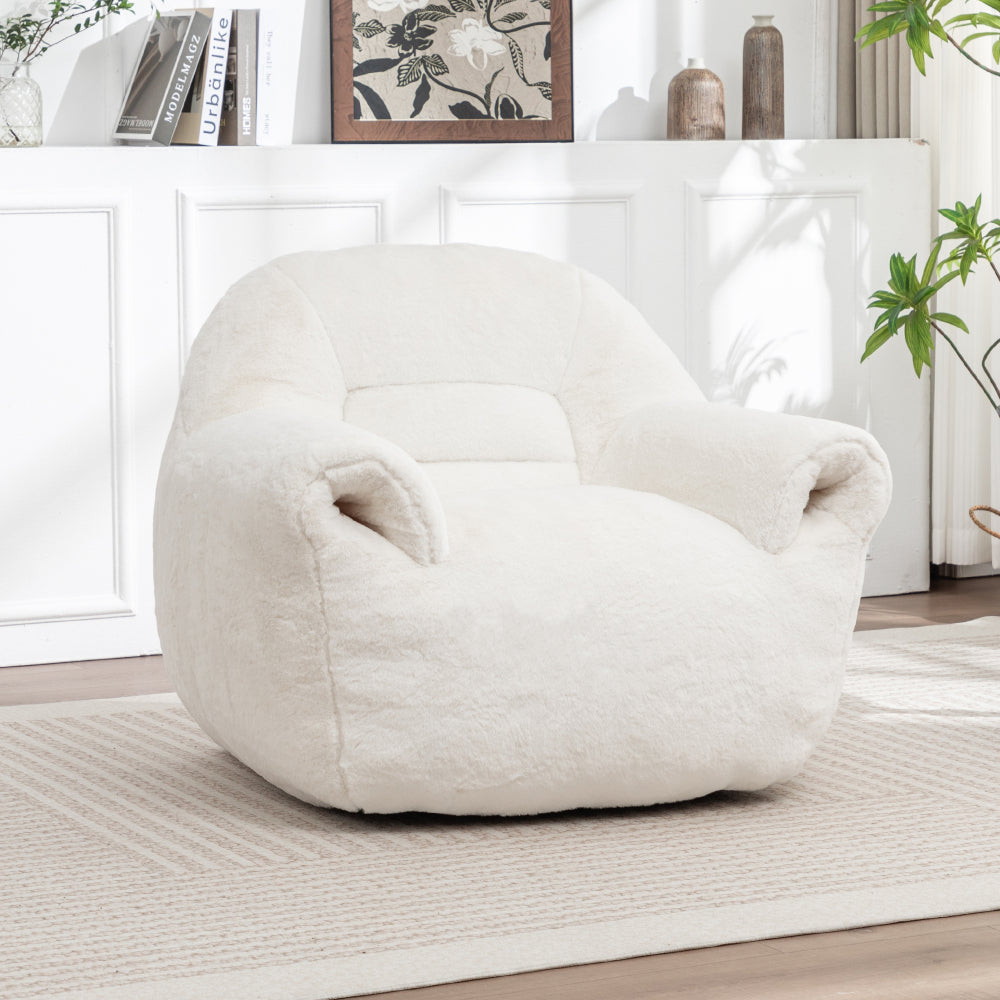 Pre-Filled Bean Bag Chair with Padded Backrest - Plush Faux -Like Surface & High-Density Foam Filling, White (Multi-Color Options Available) - No Assembly Floor Sofa for s,, Room, Game Room, Apartment - Easy-Clean Lounge
