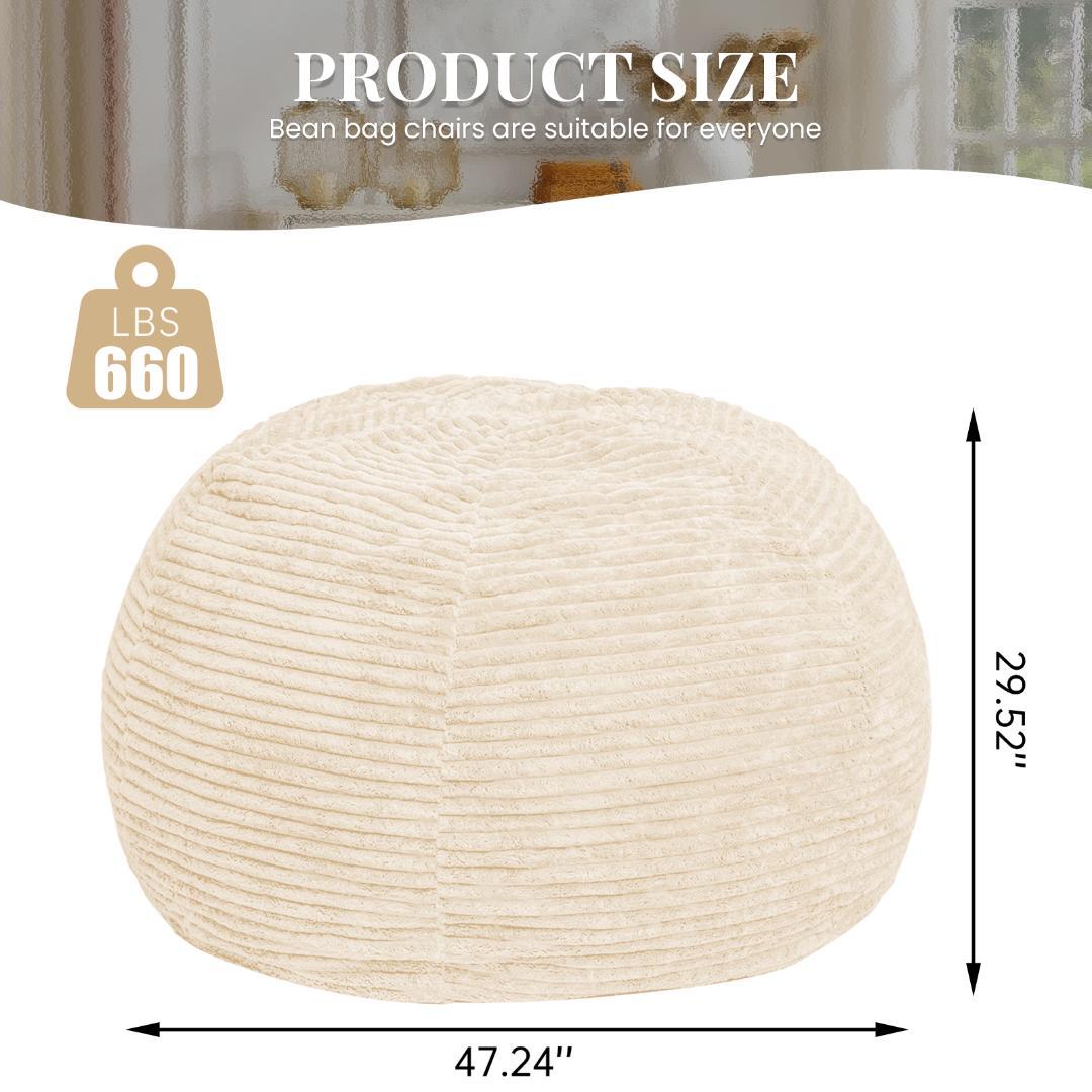 Living Room Bean Bag Chair, Comfy Bean Bag Sofa with Memory Foam, Round Lazy BeanBag Couch for Living Room, Bedroom, Apartment