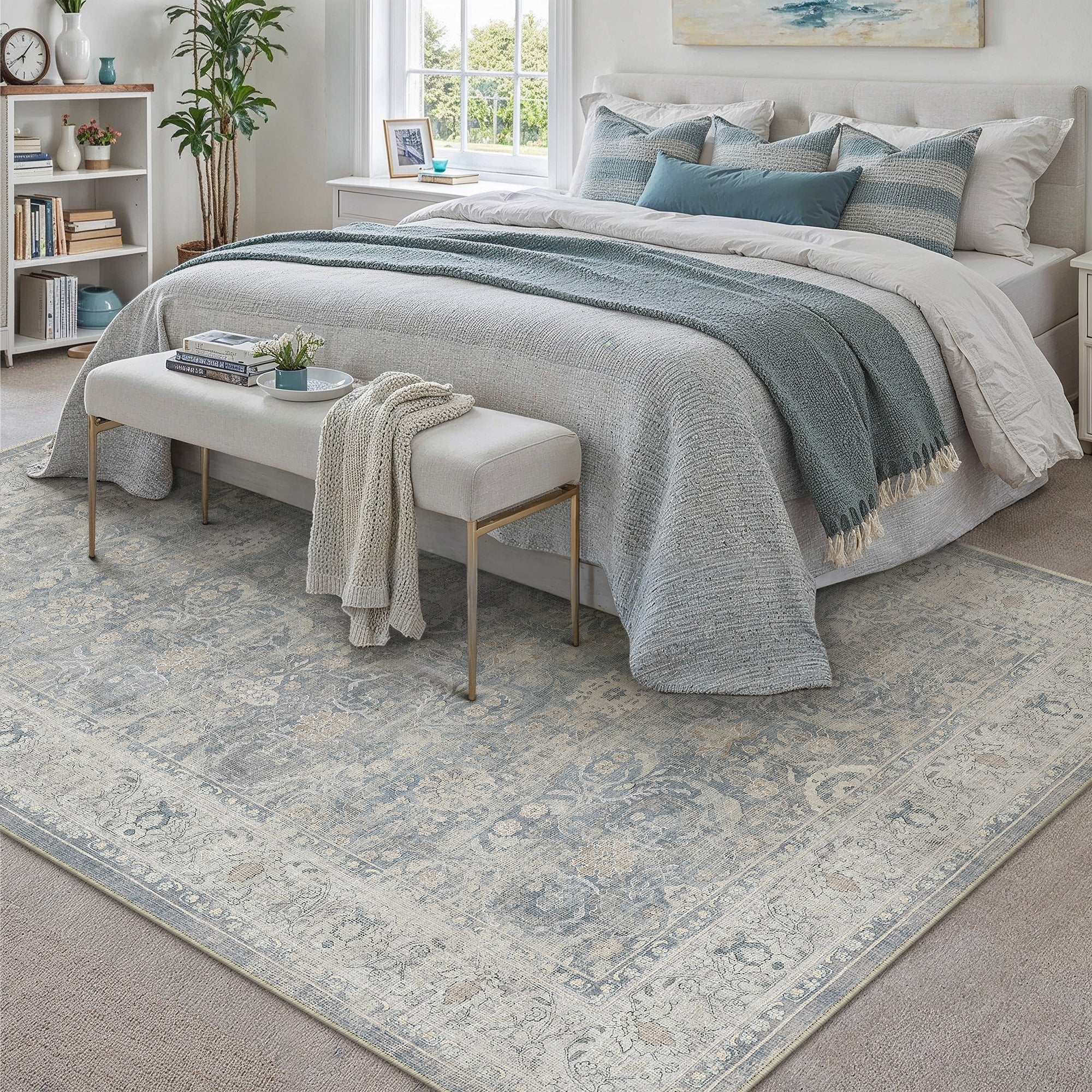 Super Soft Retro Persian-style Rug, Non-slip Backing, Machine Washable Low-pile Printed Rug, Available In Multiple Sizes, Beige\u002Fblue\u002Fbrown, Cozy Home Decor, Mat, Carpet