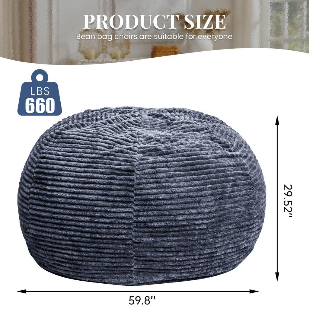 Living Room Bean Bag Chair, Comfy Bean Bag Sofa with Memory Foam, Round Lazy BeanBag Couch for Living Room, Bedroom, Apartment