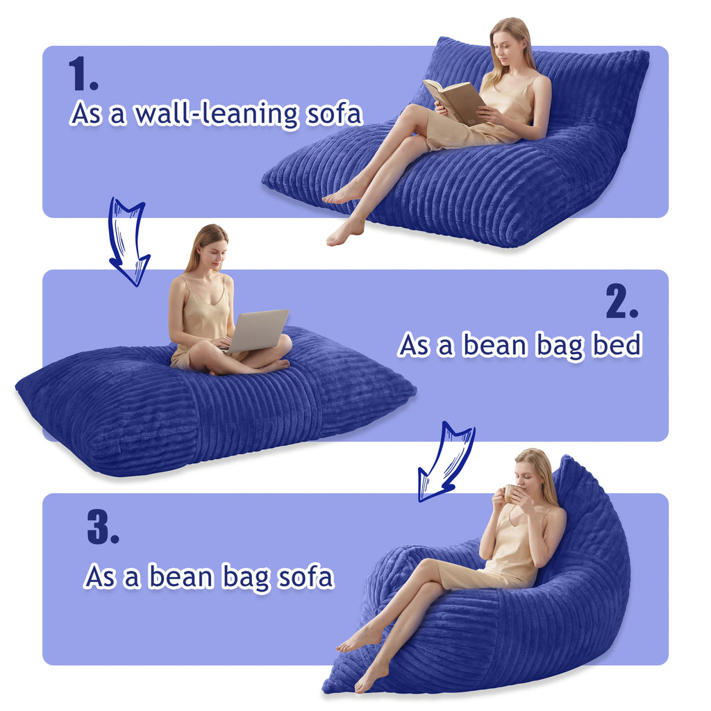 Multi-functional Casual Sofa, Giant 3-in-1 Bean Bag Chair, Convertible Floor Seat Cushion Mattress, Filled with Foam Sponge, Washable Sofa Cover, Suitable for Living Room, Bedroom, Etc., Black Casual Chair for Adults