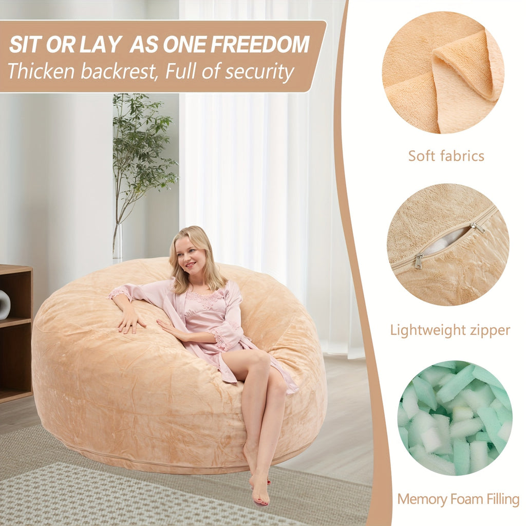 3ft 4ft Bean Bag Chair, 5ft 6ft Giant Bean Bag with Memory Foam Filled Comfy Bean Bag Chairs, for Adults Adult Bean Bag Chair with Dutch Velet Cover for Living Room Bedroom, Apartment, Living Room, Flannel Cover, Machine Washable, Vacuum Packed,