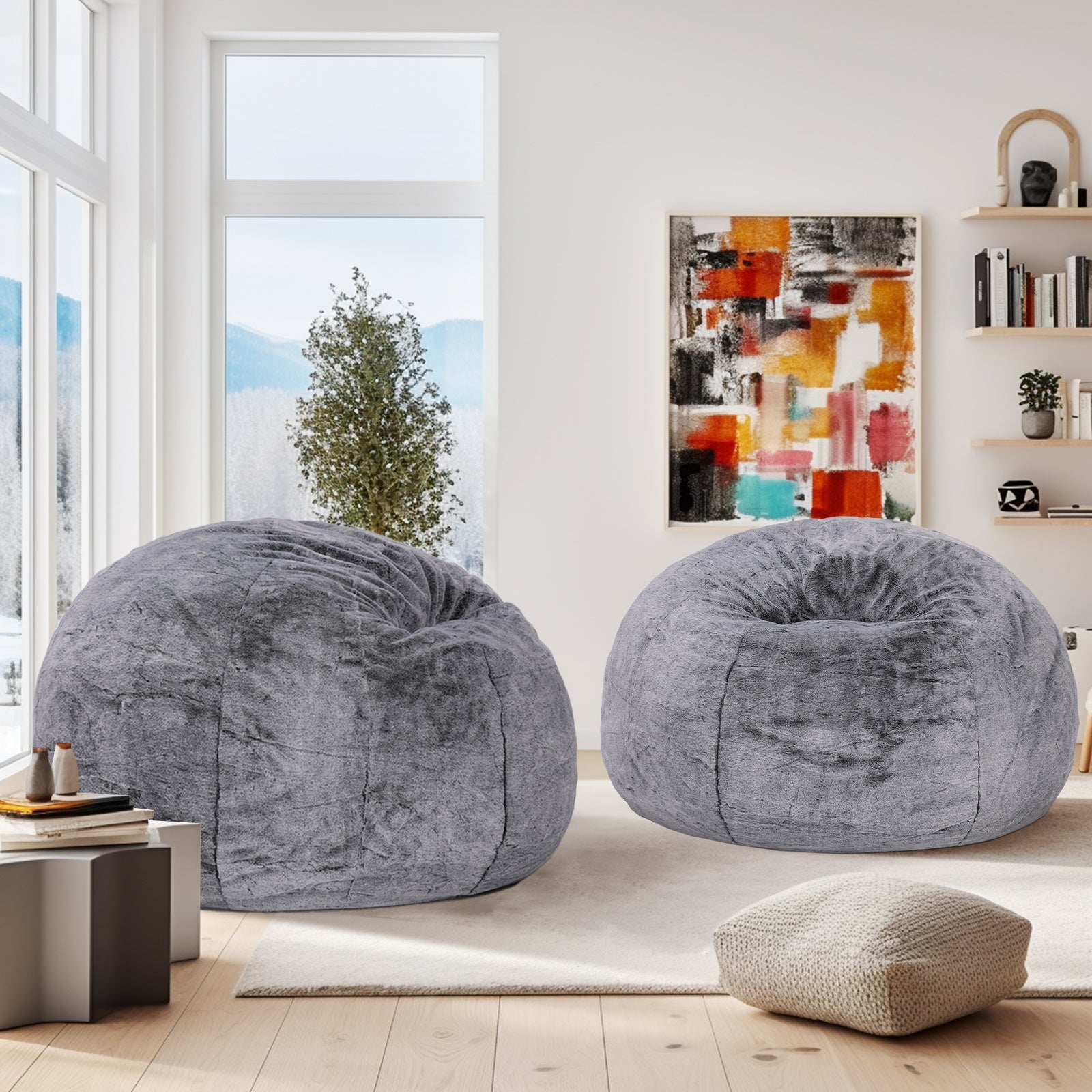 Living Room Bean Bag Chair, Comfy Bean Bag Sofa with Memory Foam, Round Lazy BeanBag Couch for Living Room, Bedroom, Apartment