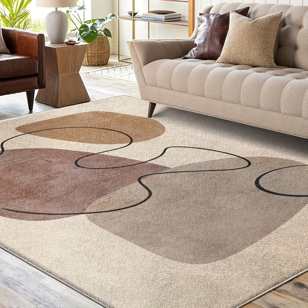 Morandi Color Block Line Carpet, Wabi-Sabi Style Minimalist Floor Mat, Modern Large Area Machine Washable Carpet for Home Decoration, Suitable for Living Room, Bedroom, Study, Game Room, Pet Room, Office, Cafe, Balcony