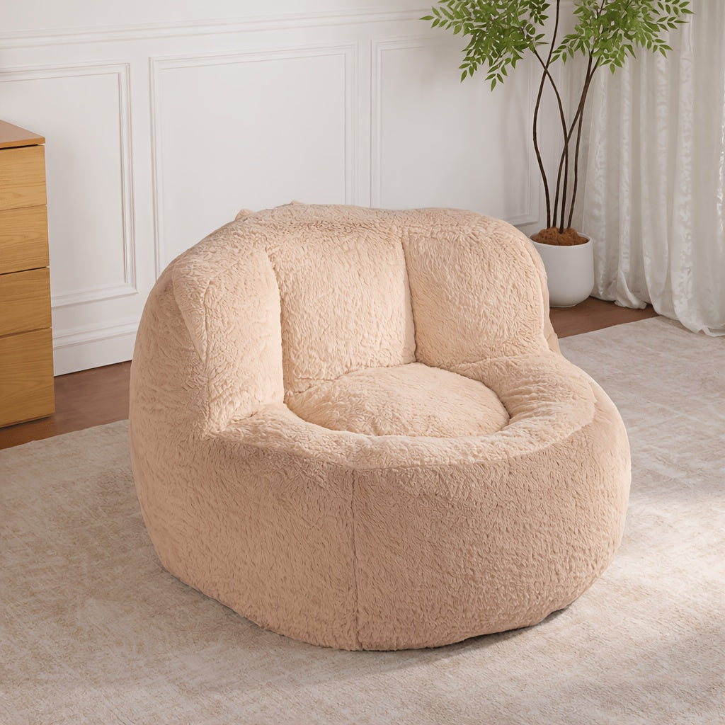 Oversized Faux Fur Bean Bag Chair, Plush Rabbit Fabric Lounger Sofa with High Density Shredded Foam Filling, Soft Cozy Floor Couch with Non Slip Bottom & Handle, No Assembly Large Lounge Chair for Living Room Bedroom Dorm