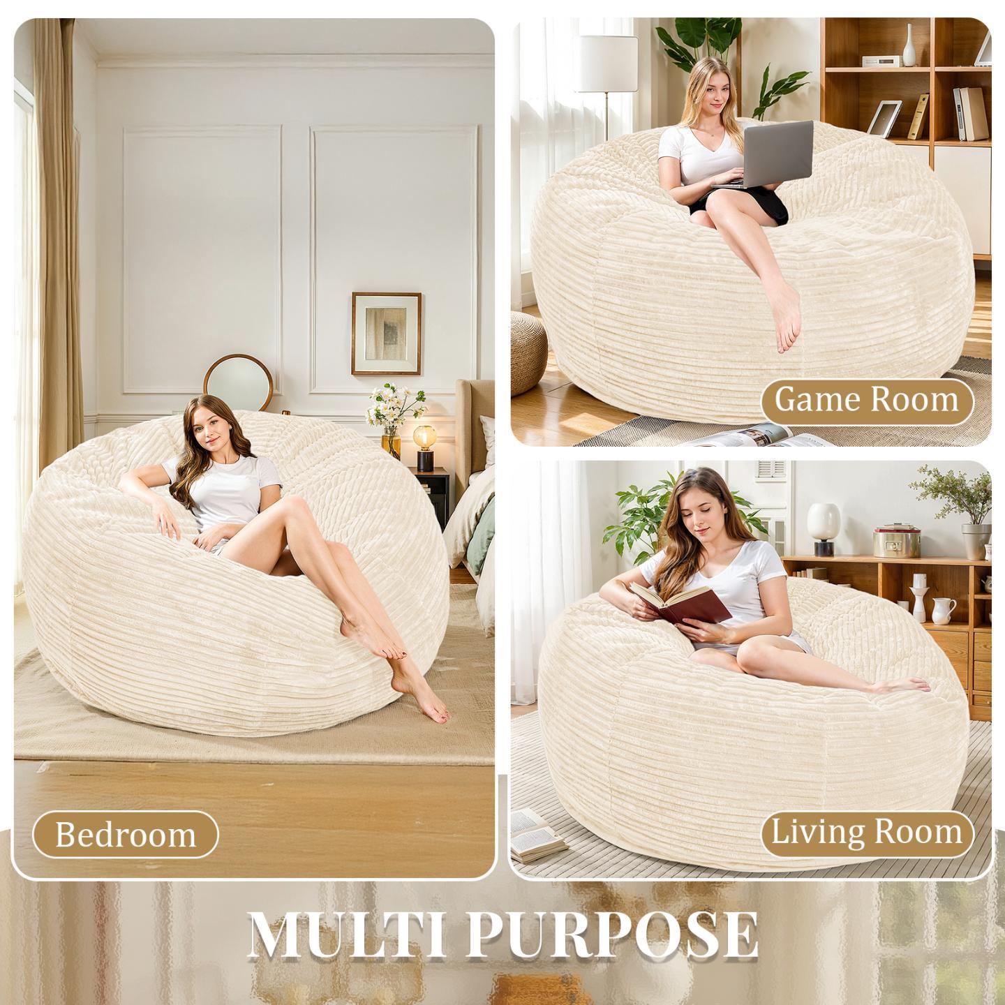 Living Room Bean Bag Chair, Comfy Bean Bag Sofa with Memory Foam, Round Lazy BeanBag Couch for Living Room, Bedroom, Apartment