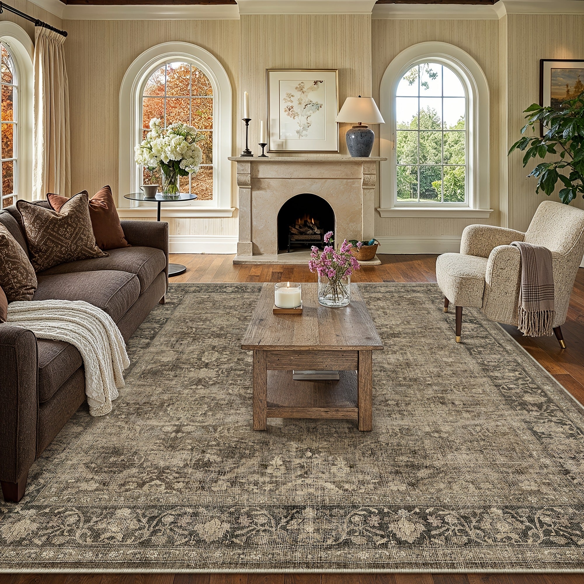 Super Soft Retro Persian-style Rug, Non-slip Backing, Machine Washable Low-pile Printed Rug, Available In Multiple Sizes, Beige\u002Fblue\u002Fbrown, Cozy Home Decor, Mat, Carpet