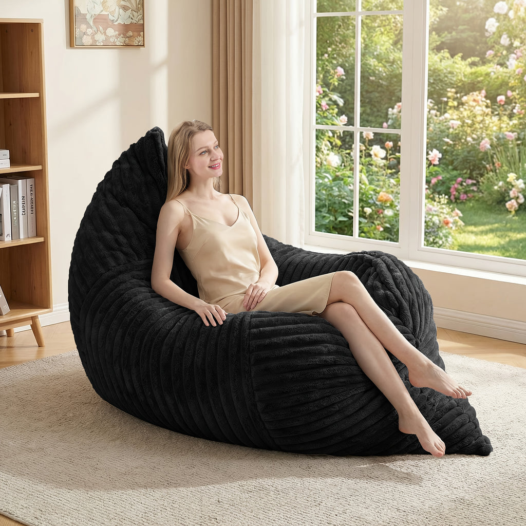 Multi-functional Casual Sofa, Giant 3-in-1 Bean Bag Chair, Convertible Floor Seat Cushion Mattress, Filled with Foam Sponge, Washable Sofa Cover, Suitable for Living Room, Bedroom, Etc., Black Casual Chair for Adults