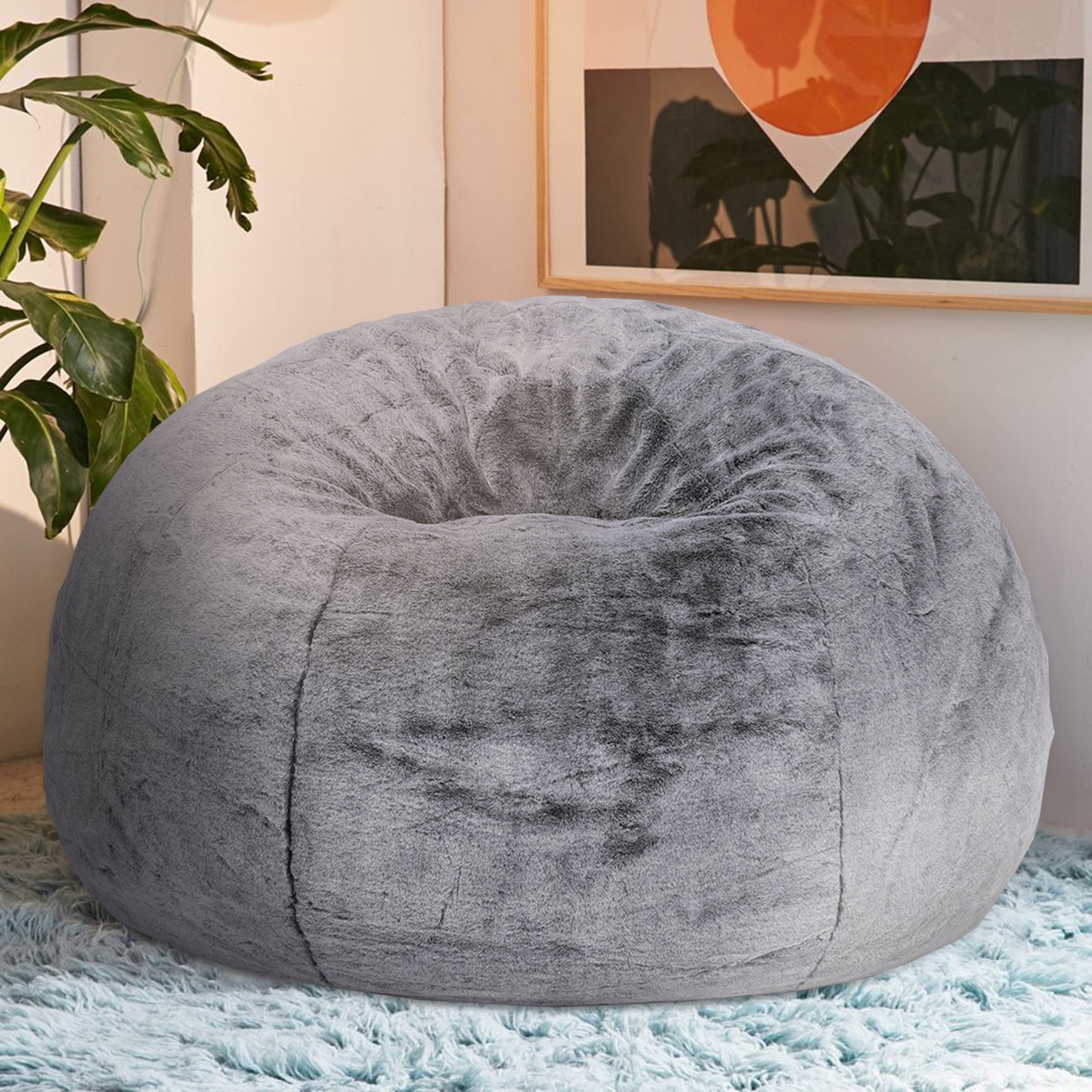 Living Room Bean Bag Chair, Comfy Bean Bag Sofa with Memory Foam, Round Lazy BeanBag Couch for Living Room, Bedroom, Apartment