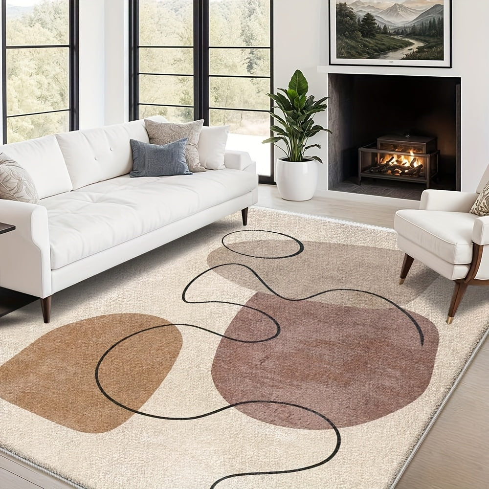Morandi Color Block Line Carpet, Wabi-Sabi Style Minimalist Floor Mat, Modern Large Area Machine Washable Carpet for Home Decoration, Suitable for Living Room, Bedroom, Study, Game Room, Pet Room, Office, Cafe, Balcony