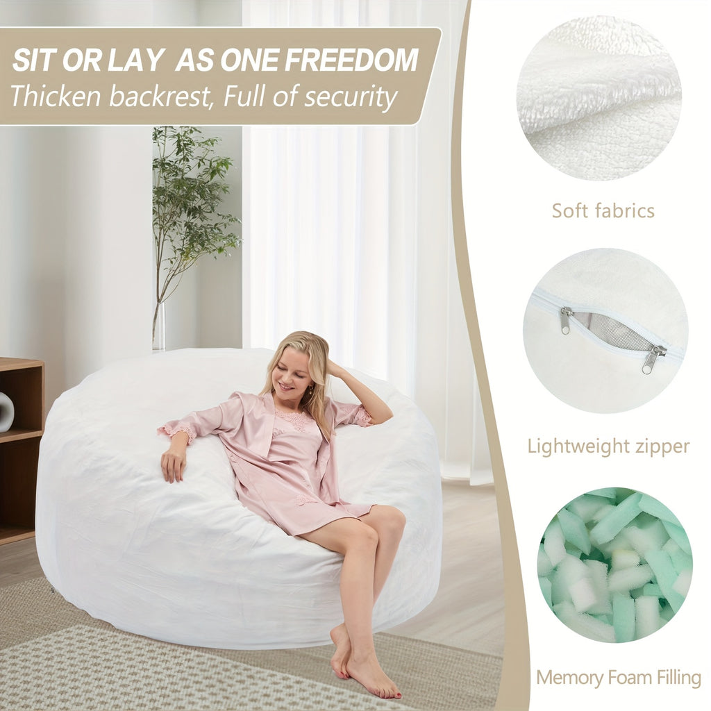 3ft 4ft Bean Bag Chair, 5ft 6ft Giant Bean Bag with Memory Foam Filled Comfy Bean Bag Chairs, for Adults Adult Bean Bag Chair with Dutch Velet Cover for Living Room Bedroom, Apartment, Living Room, Flannel Cover, Machine Washable, Vacuum Packed,