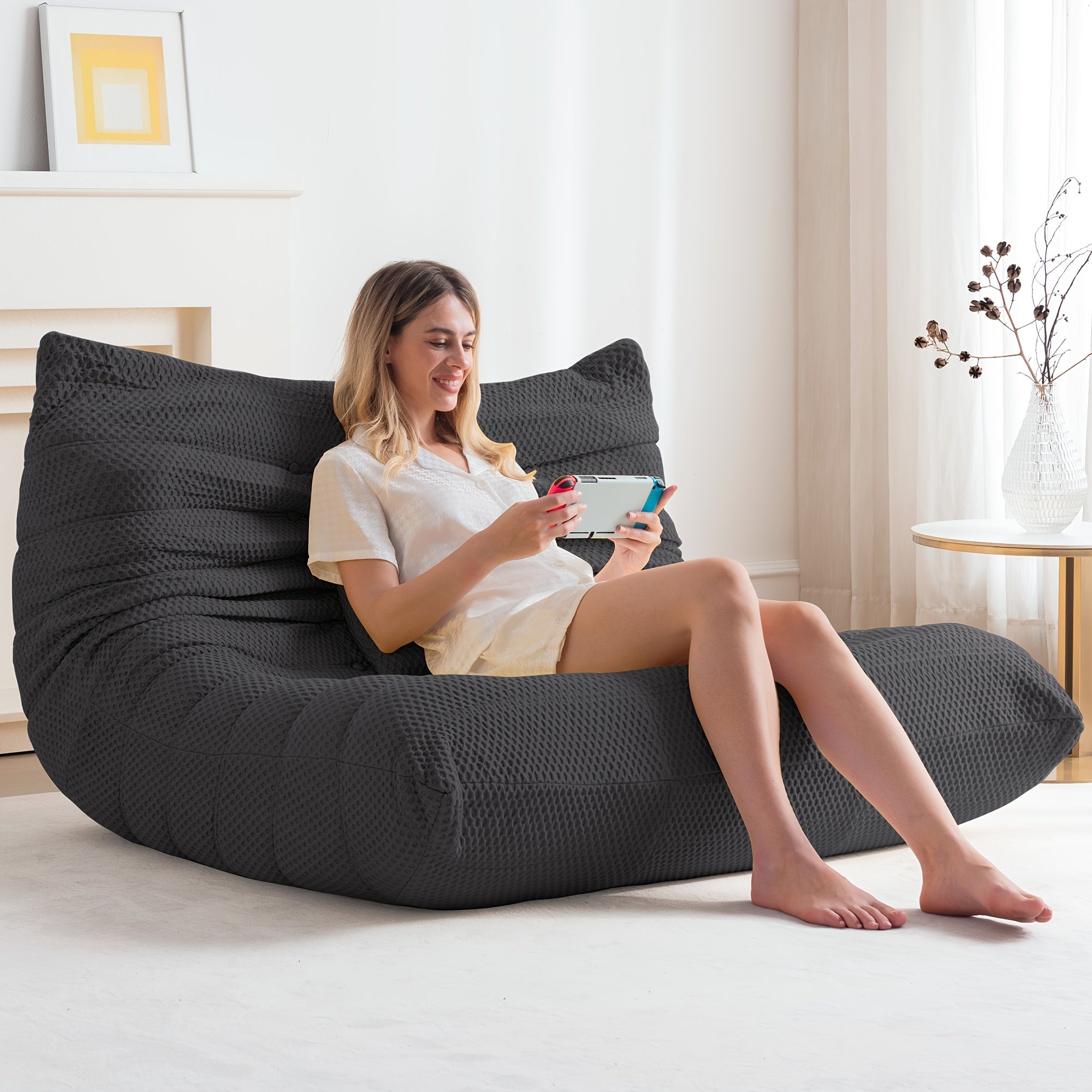 GAVOON Adult Bean Bag Chair - Spacious Bean Bag Featuring Two Cushions, Extra-Large Boneless Chair Made with High-Rebound Memory Foam, Comfortable Floor Sofa Ideal for Reading, Gaming, Living Room, Or Bedroom Use