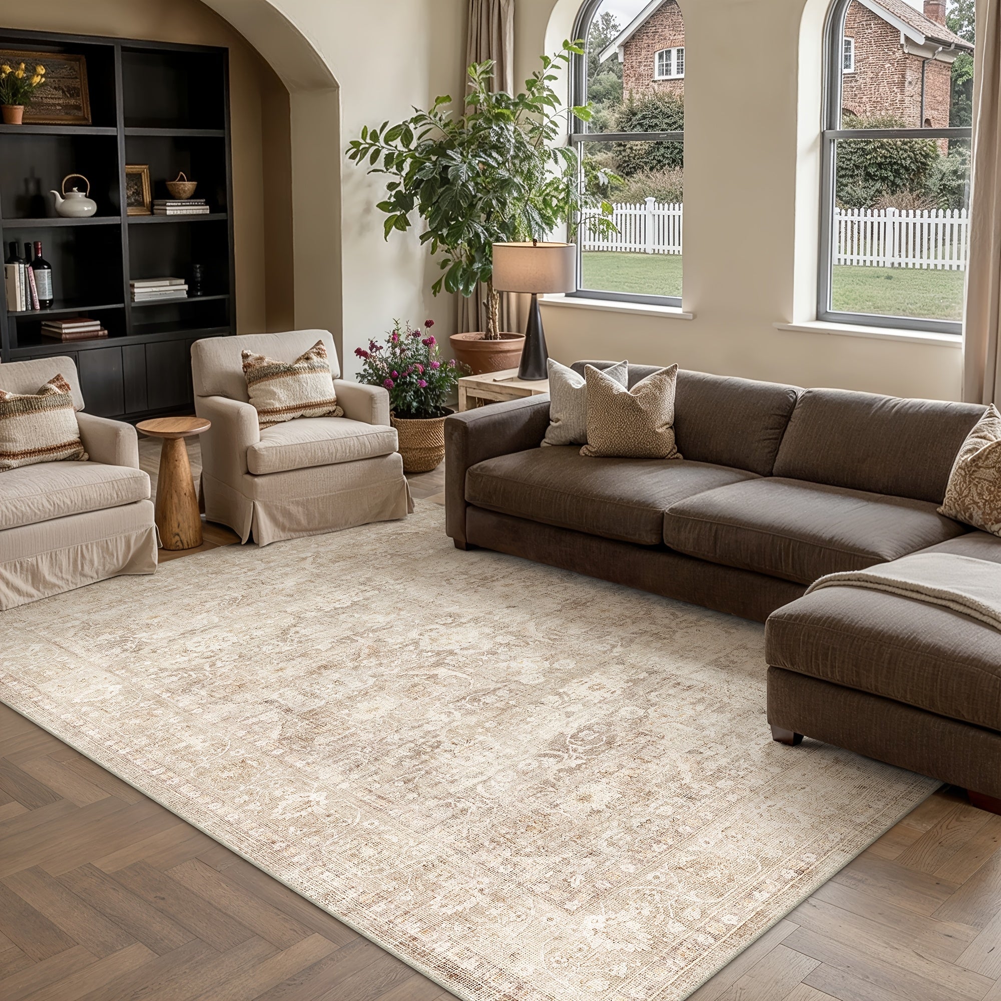 Super Soft Retro Persian-style Rug, Non-slip Backing, Machine Washable Low-pile Printed Rug, Available In Multiple Sizes, Beige\u002Fblue\u002Fbrown, Cozy Home Decor, Mat, Carpet