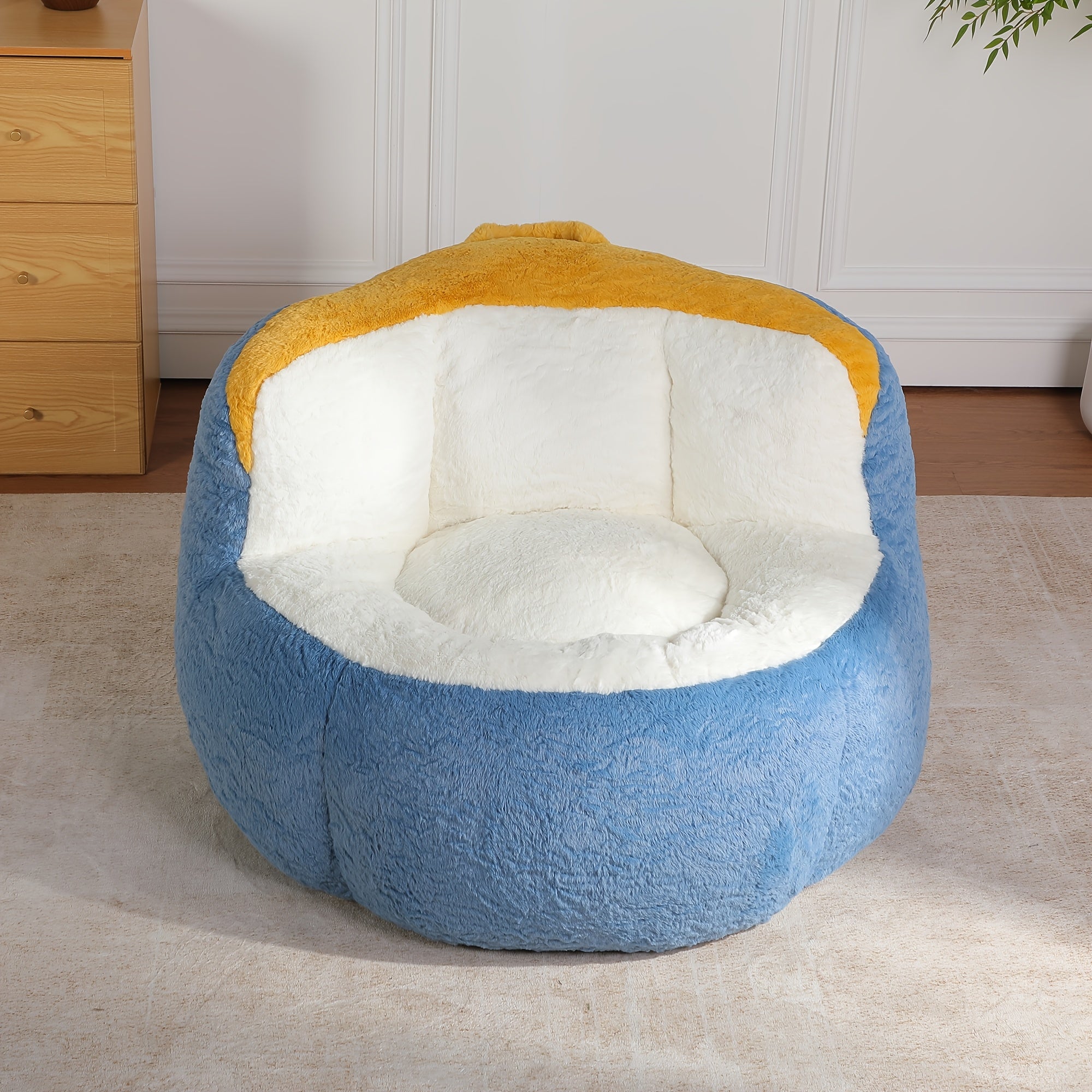 Oversized Faux Fur Bean Bag Chair, Plush Rabbit Fabric Lounger Sofa with High Density Shredded Foam Filling, Soft Cozy Floor Couch with Non Slip Bottom & Handle, No Assembly Large Lounge Chair for Living Room Bedroom Dorm