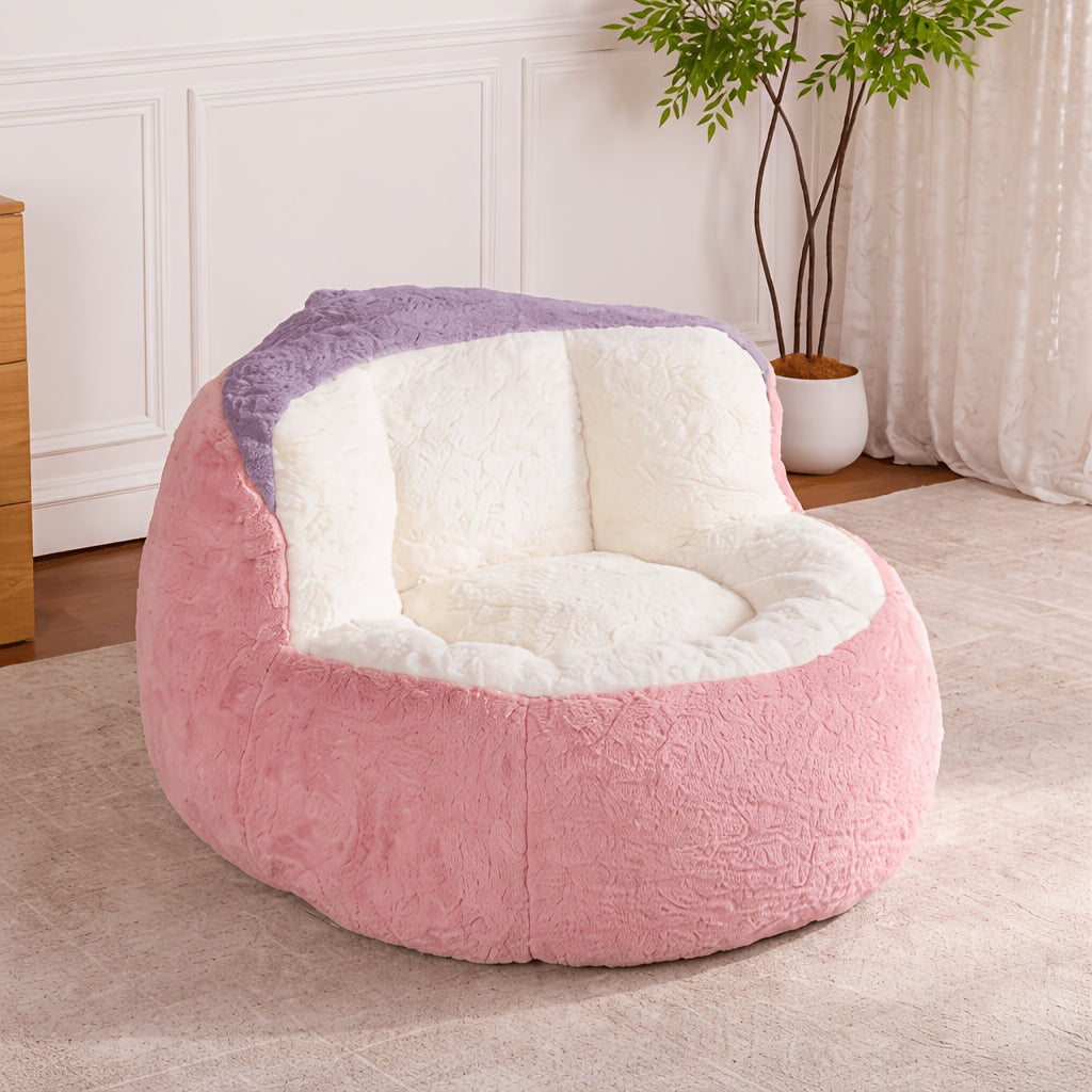 Oversized Faux Fur Bean Bag Chair, Plush Rabbit Fabric Lounger Sofa with High Density Shredded Foam Filling, Soft Cozy Floor Couch with Non Slip Bottom & Handle, No Assembly Large Lounge Chair for Living Room Bedroom Dorm