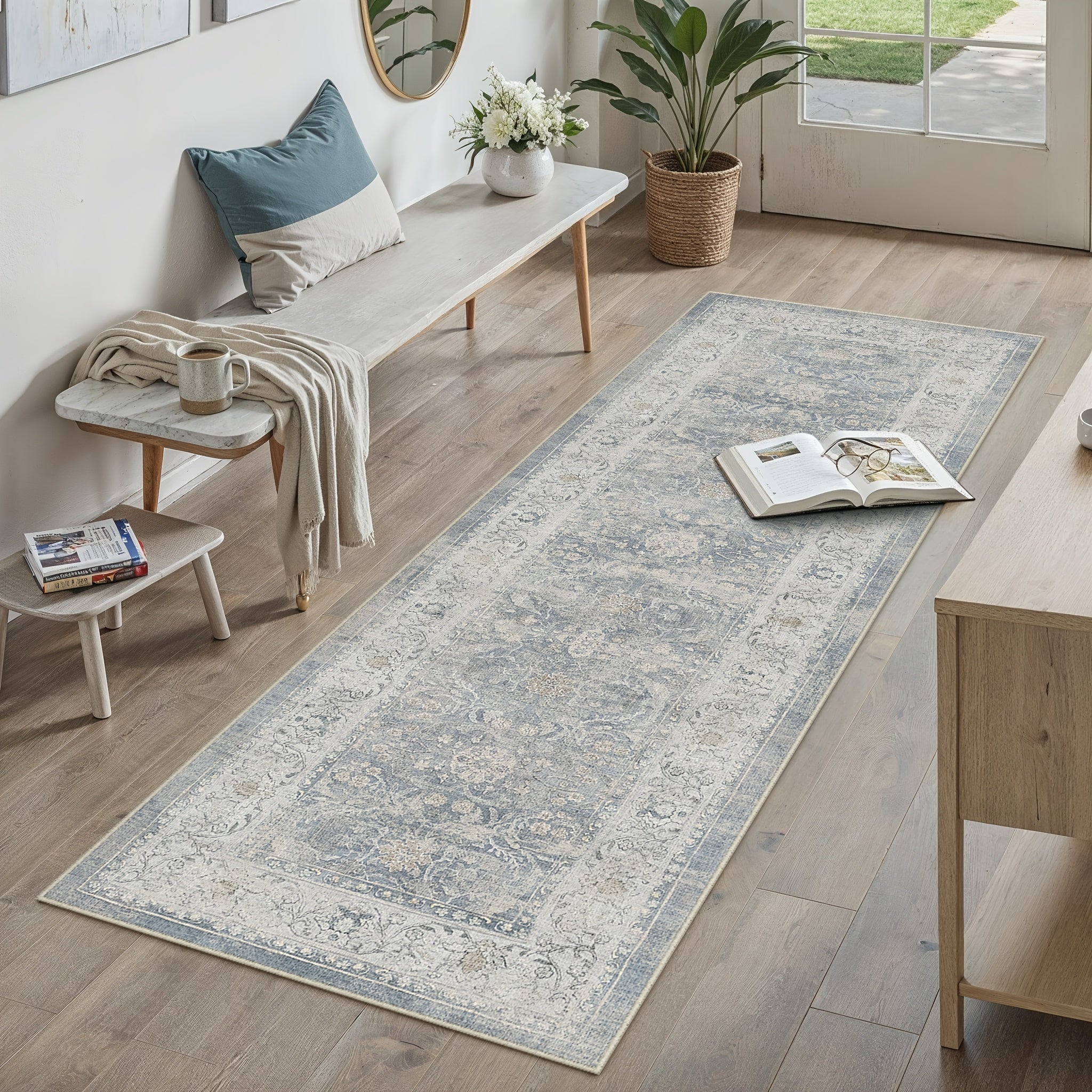 Super Soft Retro Persian-style Rug, Non-slip Backing, Machine Washable Low-pile Printed Rug, Available In Multiple Sizes, Beige\u002Fblue\u002Fbrown, Cozy Home Decor, Mat, Carpet