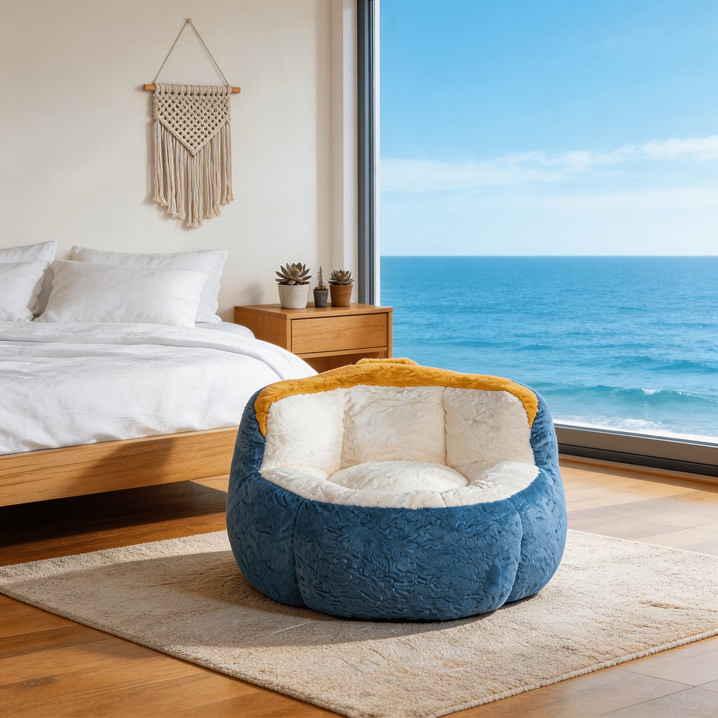Oversized Faux Fur Bean Bag Chair, Plush Rabbit Fabric Lounger Sofa with High Density Shredded Foam Filling, Soft Cozy Floor Couch with Non Slip Bottom & Handle, No Assembly Large Lounge Chair for Living Room Bedroom Dorm