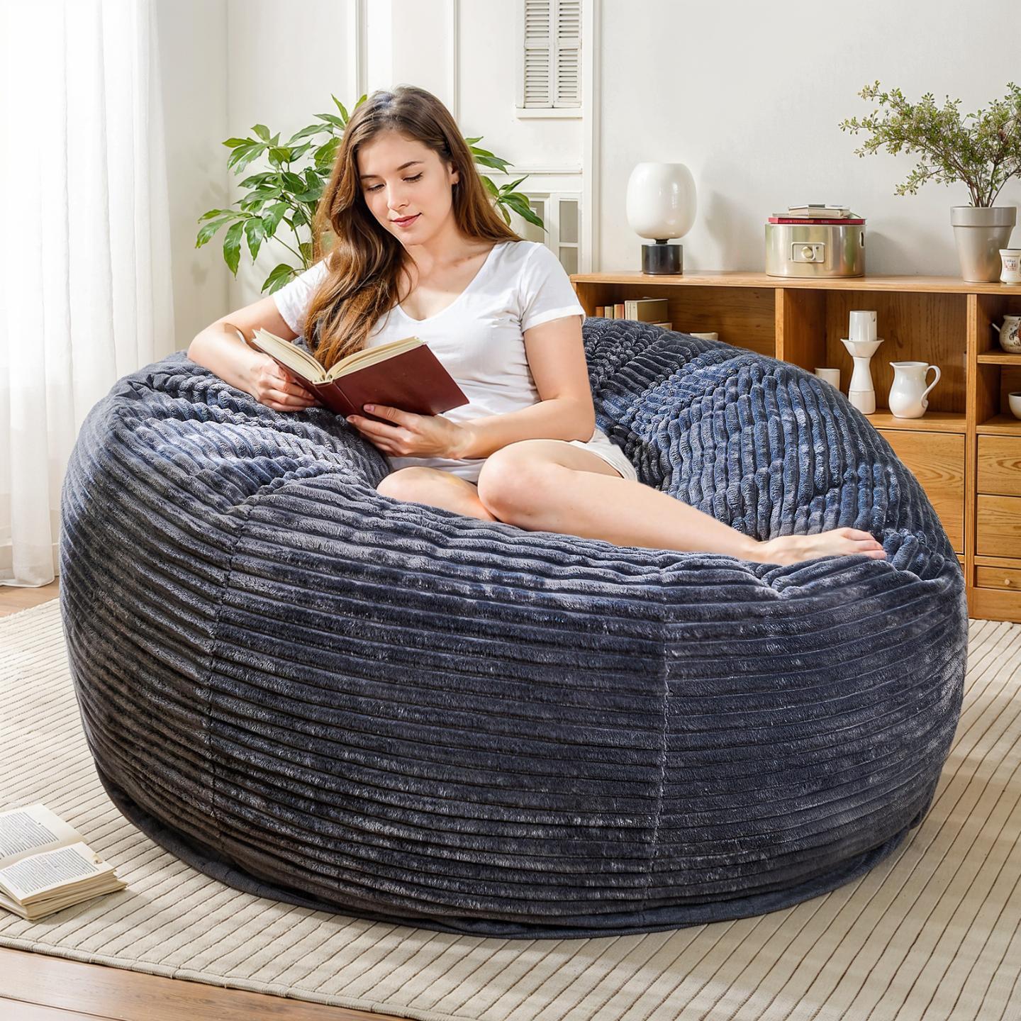Living Room Bean Bag Chair, Comfy Bean Bag Sofa with Memory Foam, Round Lazy BeanBag Couch for Living Room, Bedroom, Apartment