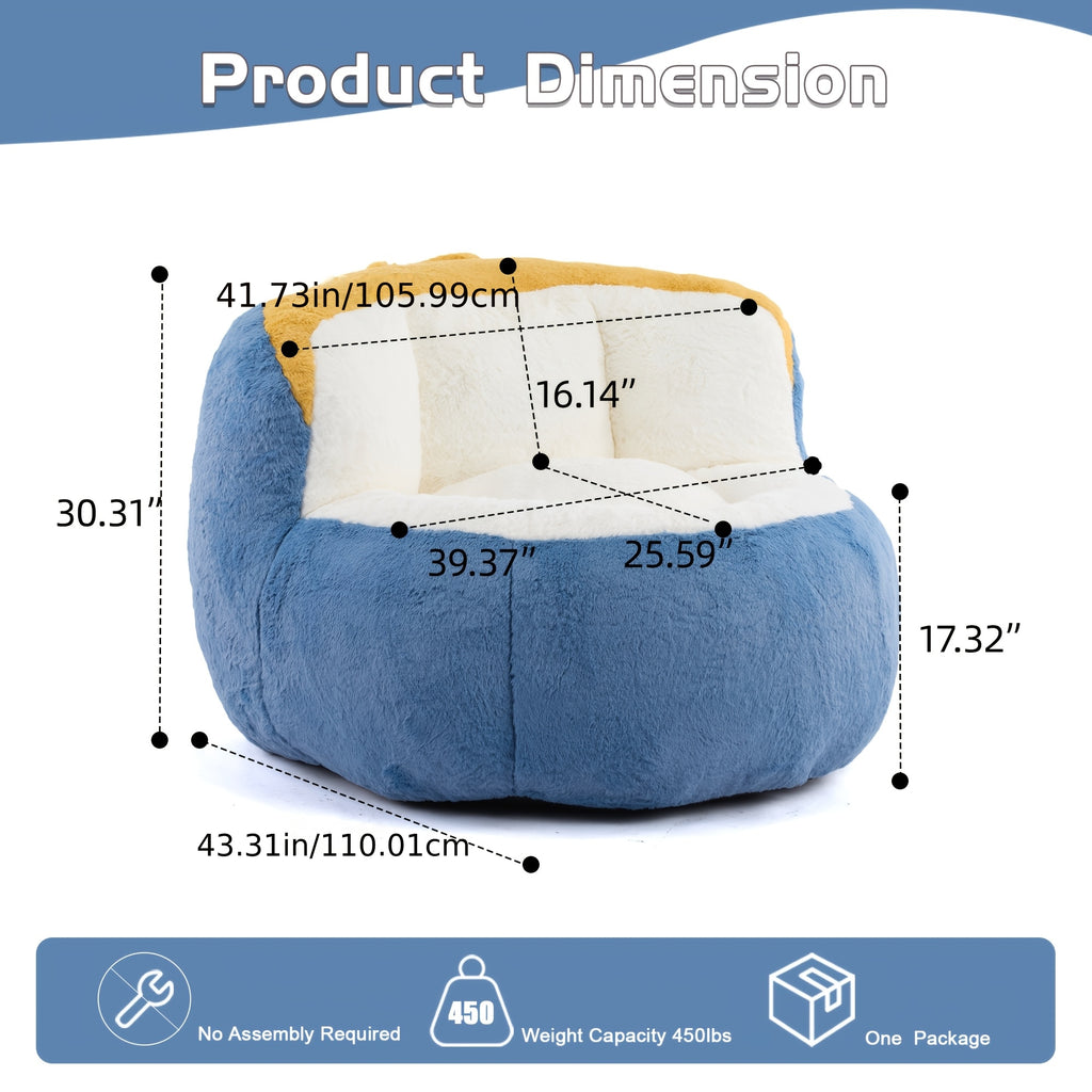 Oversized Faux Fur Bean Bag Chair, Plush Rabbit Fabric Lounger Sofa with High Density Shredded Foam Filling, Soft Cozy Floor Couch with Non Slip Bottom & Handle, No Assembly Large Lounge Chair for Living Room Bedroom Dorm