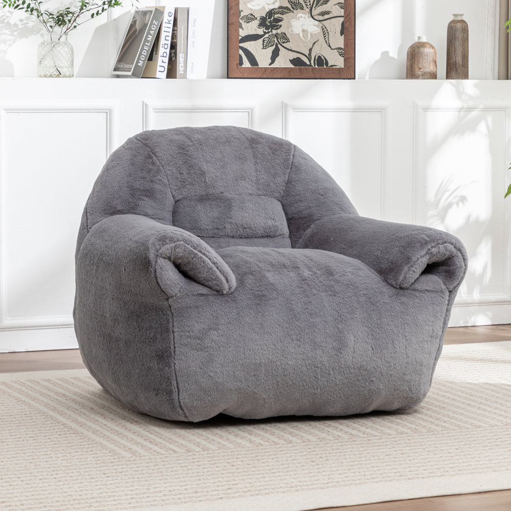 Pre-Filled Bean Bag Chair with Padded Backrest - Plush Faux -Like Surface & High-Density Foam Filling, White (Multi-Color Options Available) - No Assembly Floor Sofa for s,, Room, Game Room, Apartment - Easy-Clean Lounge