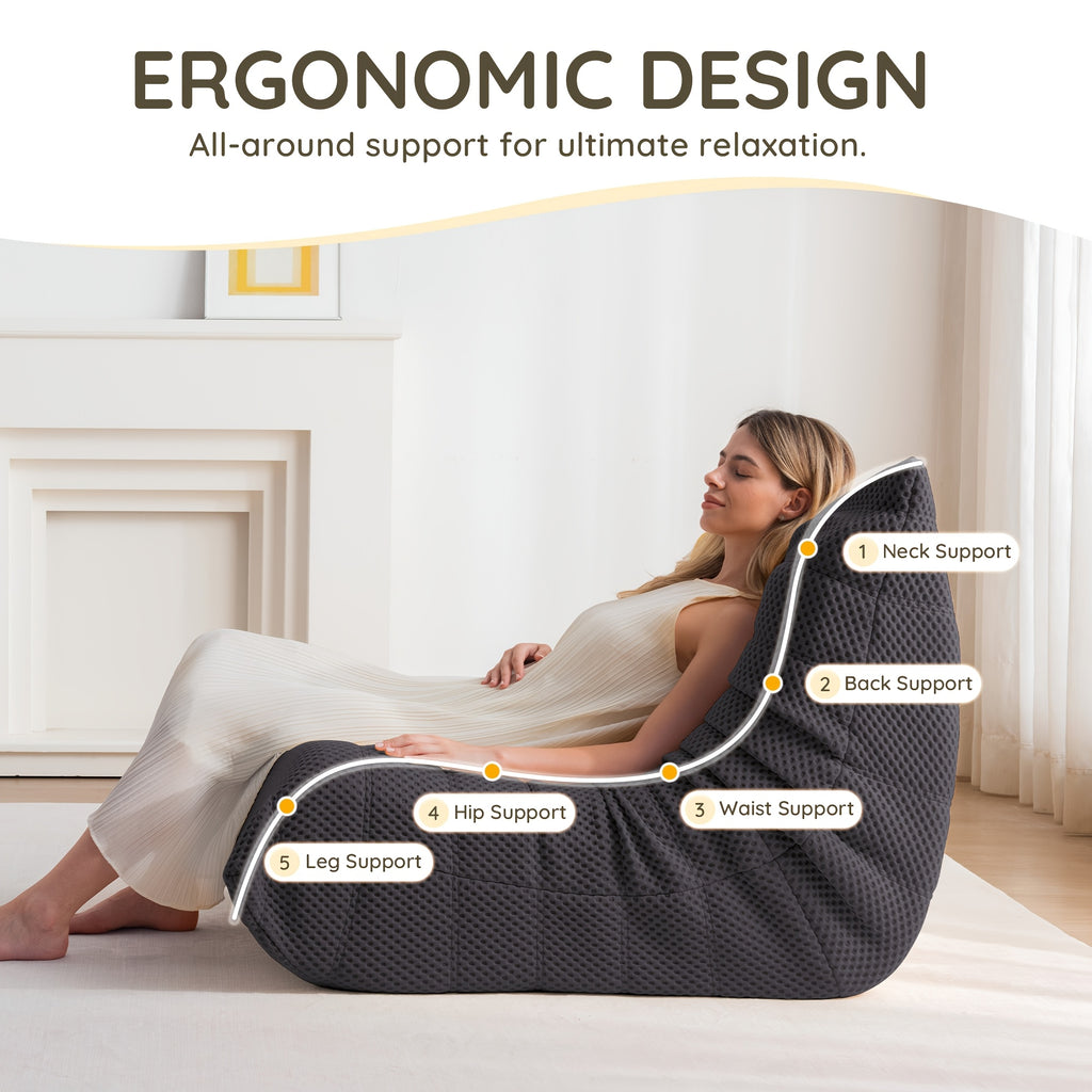 GAVOON Adult Bean Bag Chair - Spacious Bean Bag Featuring Two Cushions, Extra-Large Boneless Chair Made with High-Rebound Memory Foam, Comfortable Floor Sofa Ideal for Reading, Gaming, Living Room, Or Bedroom Use