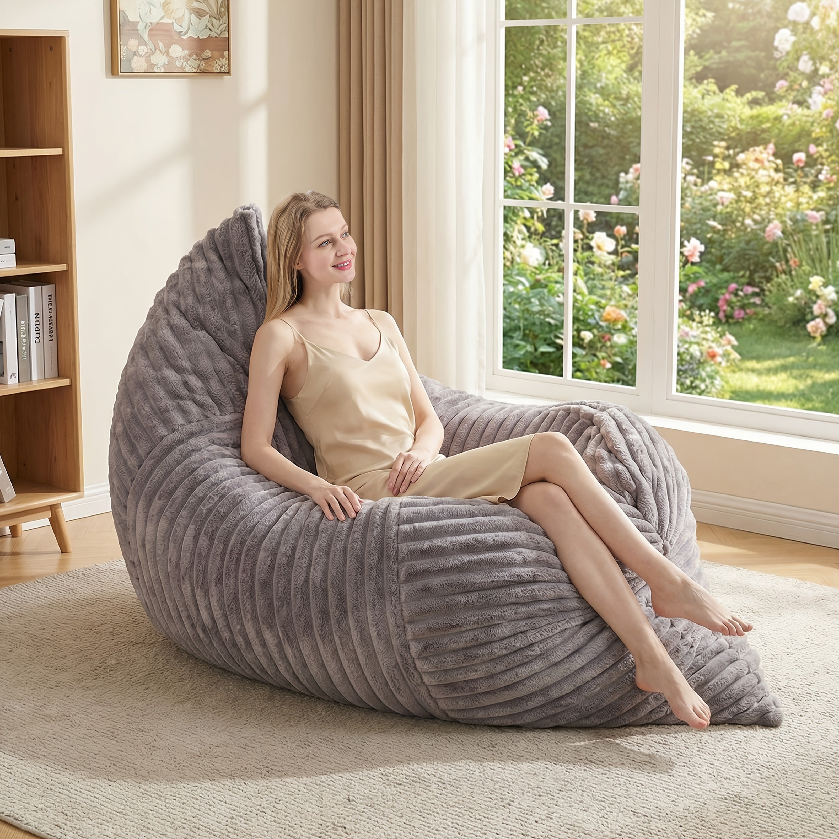 Multi-functional Casual Sofa, Giant 3-in-1 Bean Bag Chair, Convertible Floor Seat Cushion Mattress, Filled with Foam Sponge, Washable Sofa Cover, Suitable for Living Room, Bedroom, Etc., Black Casual Chair for Adults