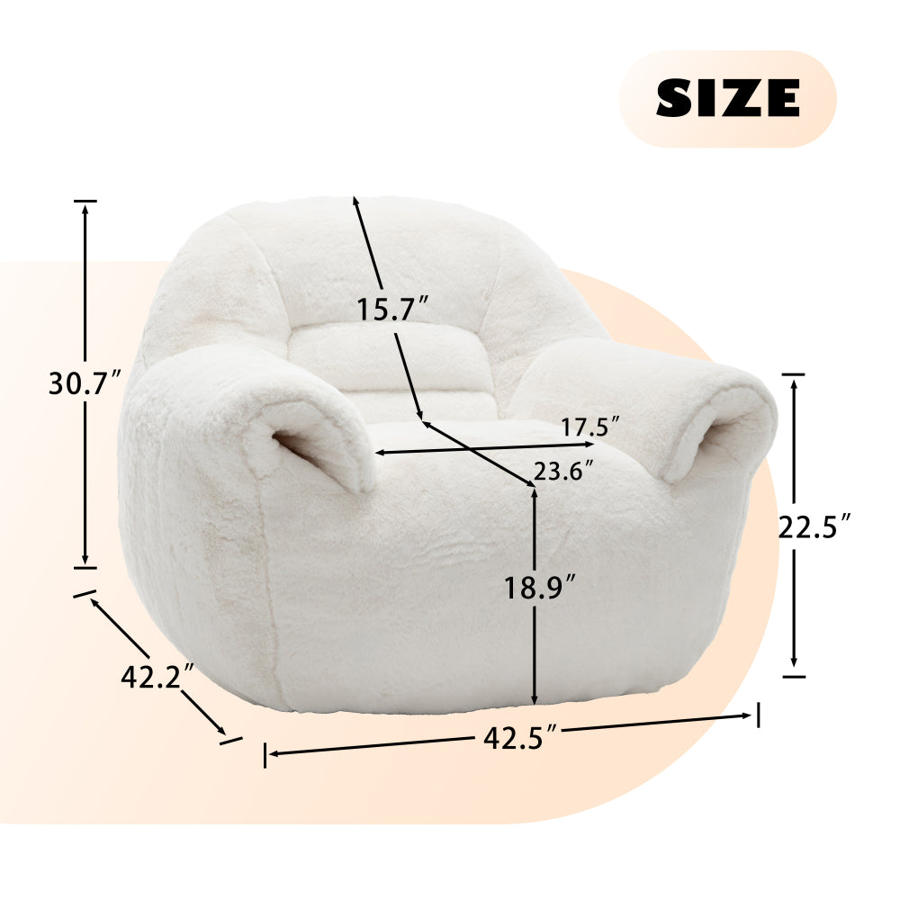 Pre-Filled Bean Bag Chair with Padded Backrest - Plush Faux -Like Surface & High-Density Foam Filling, White (Multi-Color Options Available) - No Assembly Floor Sofa for s,, Room, Game Room, Apartment - Easy-Clean Lounge