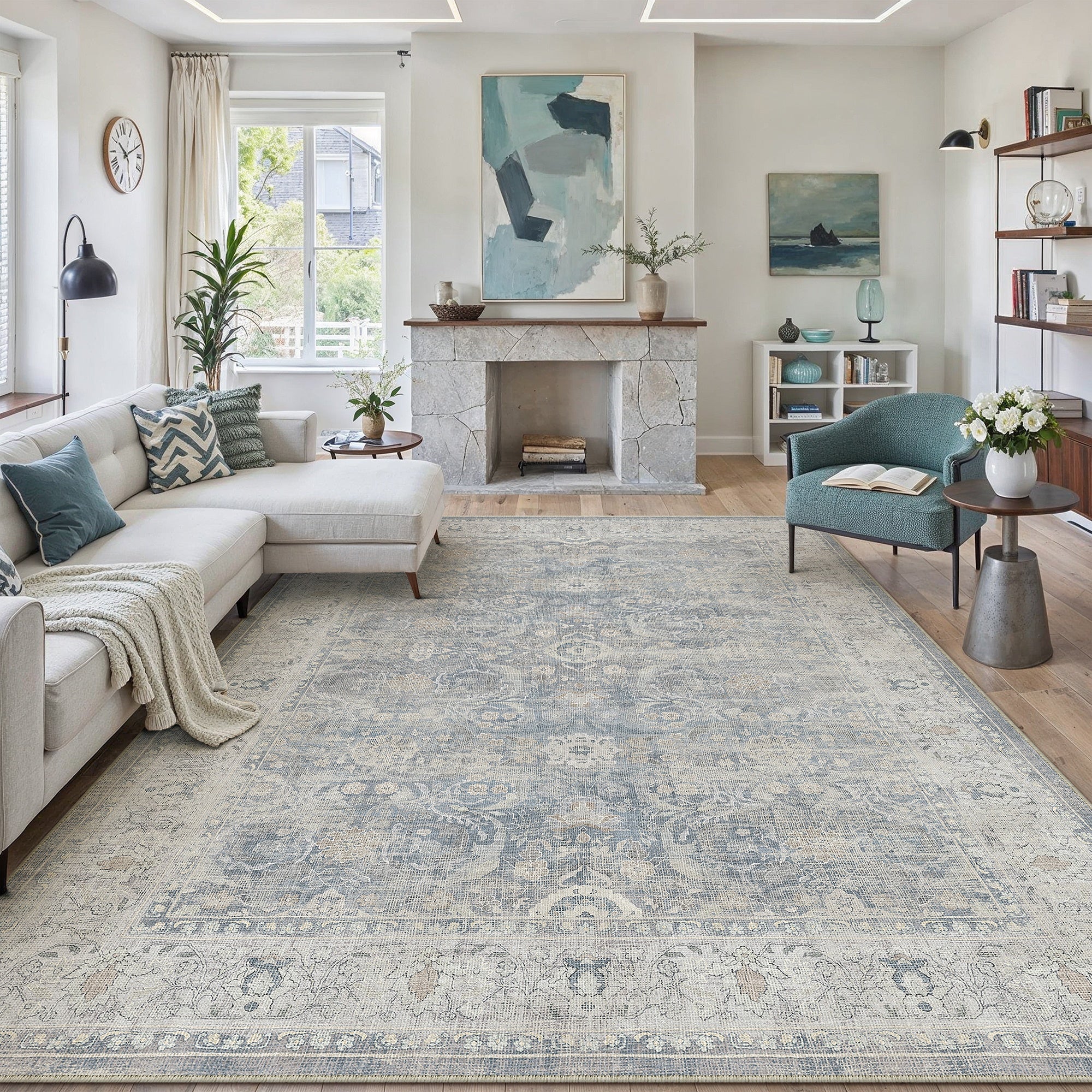 Super Soft Retro Persian-style Rug, Non-slip Backing, Machine Washable Low-pile Printed Rug, Available In Multiple Sizes, Beige\u002Fblue\u002Fbrown, Cozy Home Decor, Mat, Carpet
