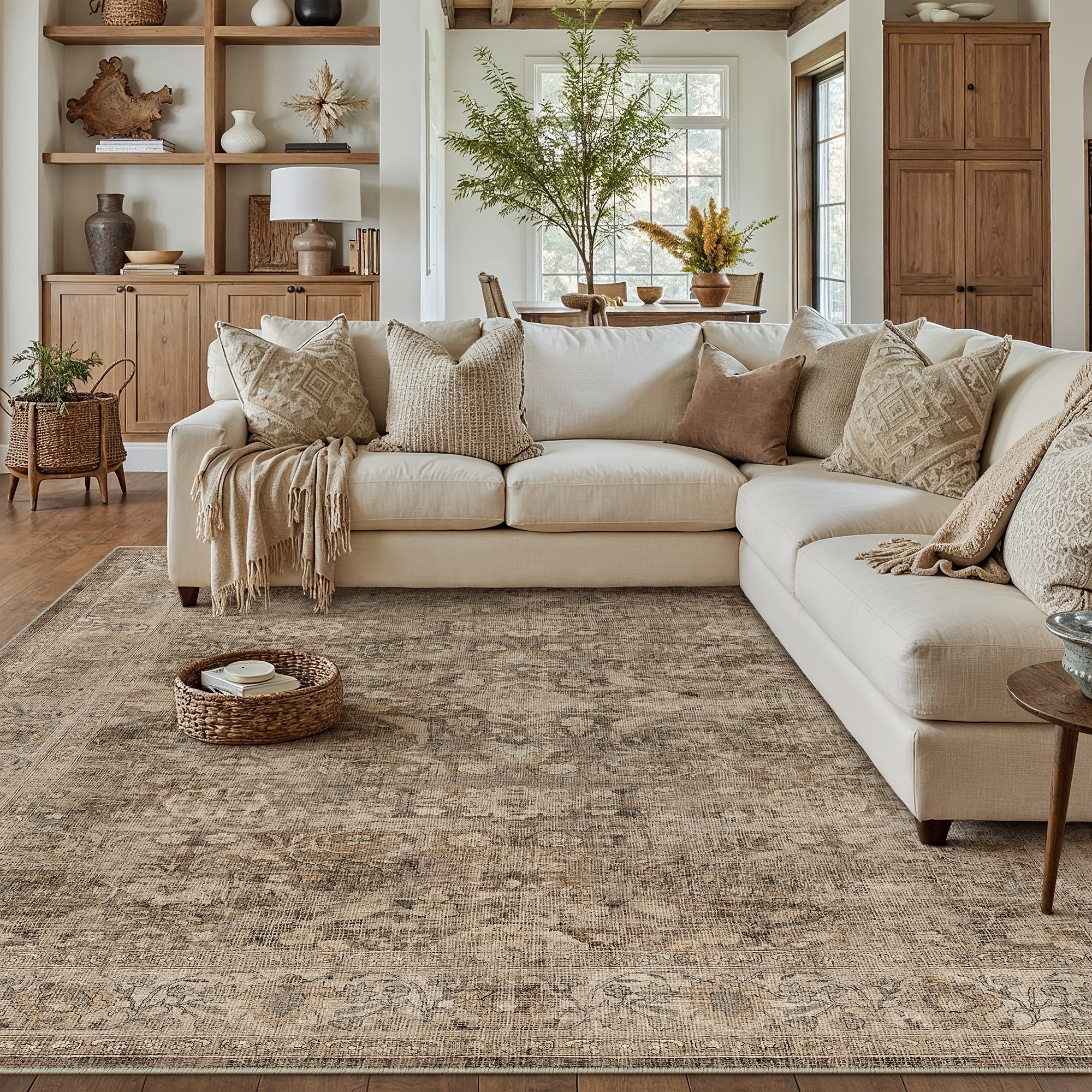 Super Soft Retro Persian-style Rug, Non-slip Backing, Machine Washable Low-pile Printed Rug, Available In Multiple Sizes, Beige\u002Fblue\u002Fbrown, Cozy Home Decor, Mat, Carpet