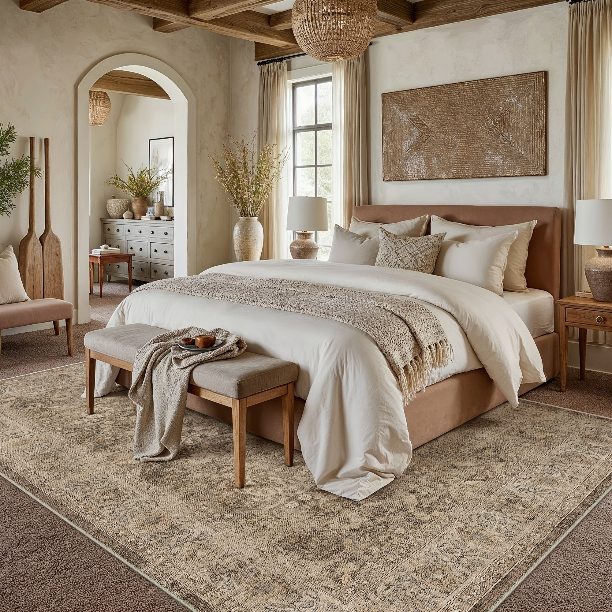 Super Soft Retro Persian-style Rug, Non-slip Backing, Machine Washable Low-pile Printed Rug, Available In Multiple Sizes, Beige\u002Fblue\u002Fbrown, Cozy Home Decor, Mat, Carpet